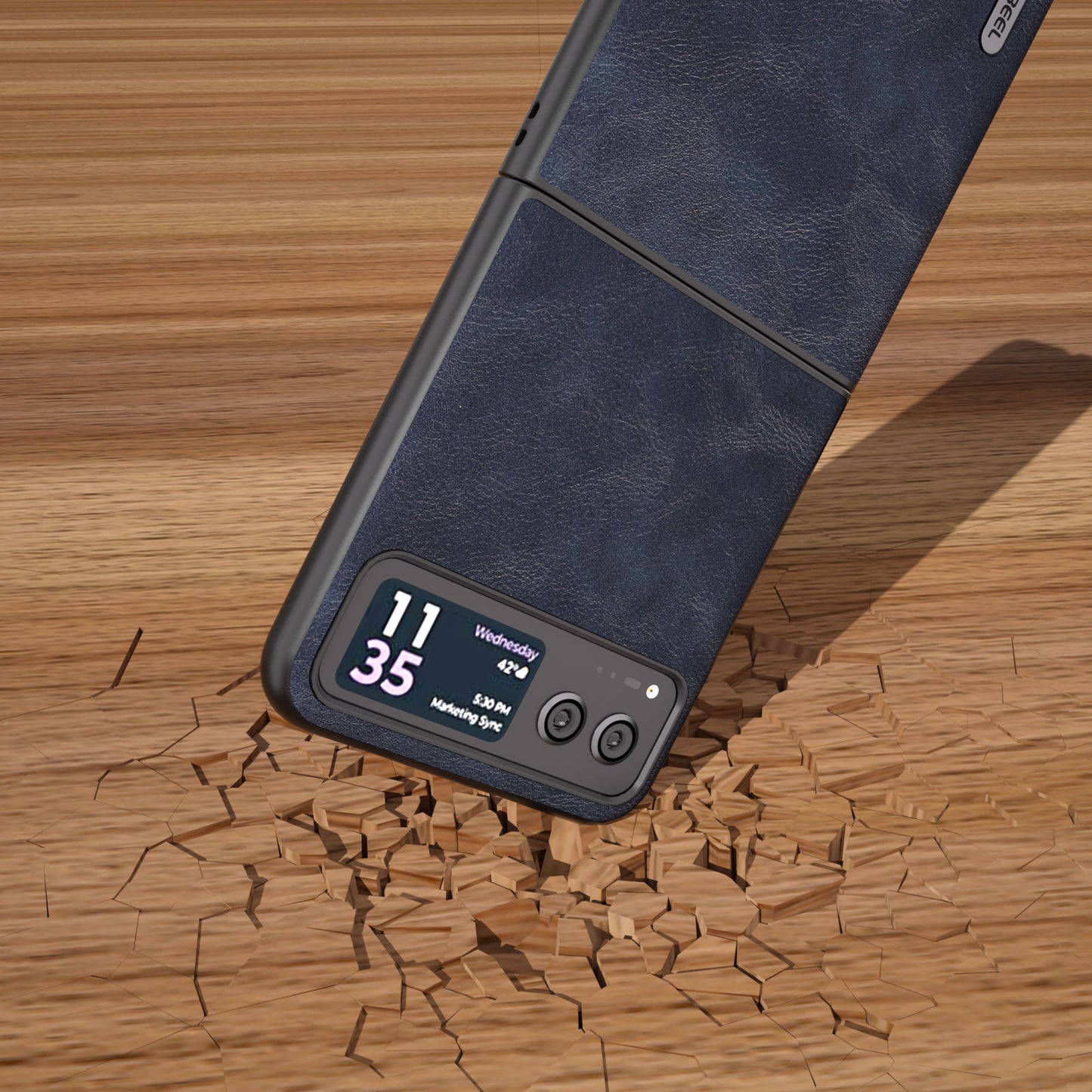 Uniqkart Folding Phone Case for Motorola Razr 40 5G PU Leather Coated PC Cowhide Texture Cover - Blue