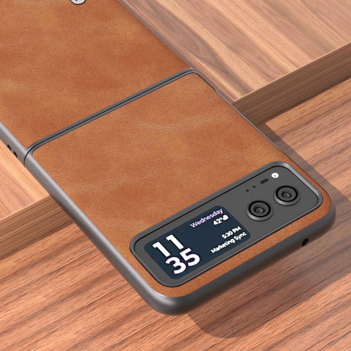 Uniqkart Folding Phone Case for Motorola Razr 40 5G PU Leather Coated PC Cowhide Texture Cover - Brown