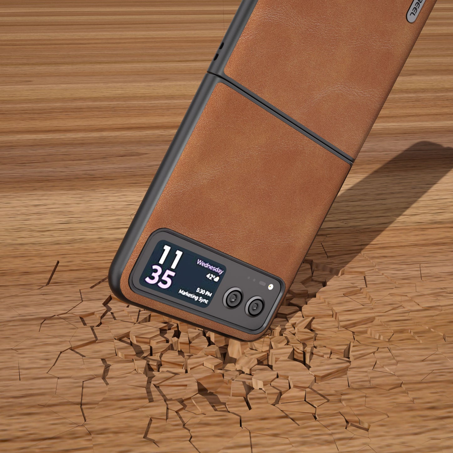 Uniqkart Folding Phone Case for Motorola Razr 40 5G PU Leather Coated PC Cowhide Texture Cover - Brown