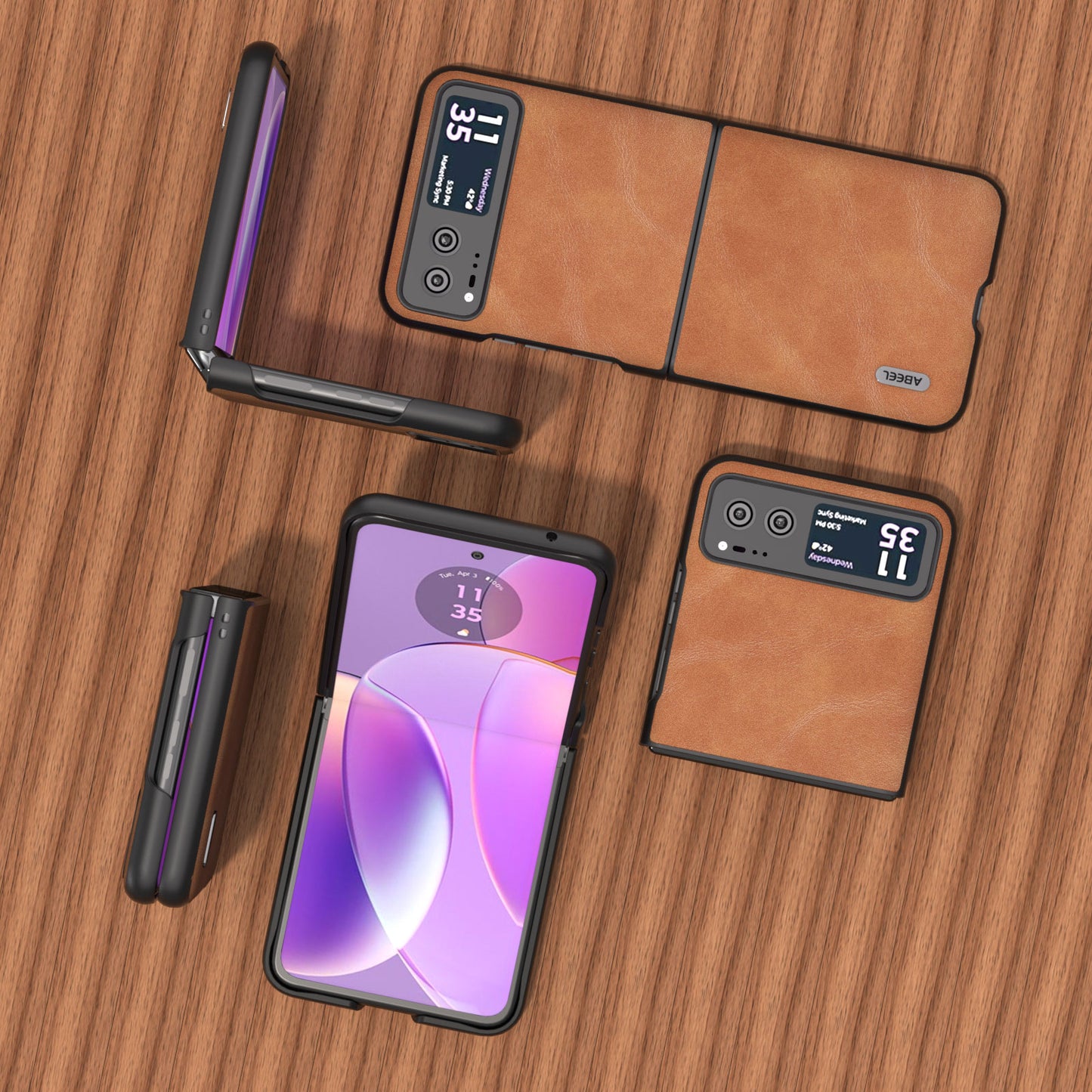 Uniqkart Folding Phone Case for Motorola Razr 40 5G PU Leather Coated PC Cowhide Texture Cover - Brown