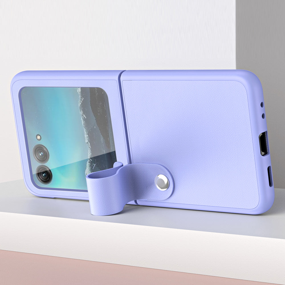 Uniqkart for Motorola Razr 40 Ultra 5G PU Leather + PC Phone Case Finger Strap Kickstand Cover - Purple