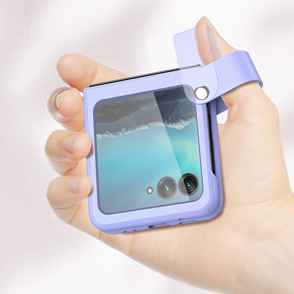 Uniqkart for Motorola Razr 40 Ultra 5G PU Leather + PC Phone Case Finger Strap Kickstand Cover - Purple