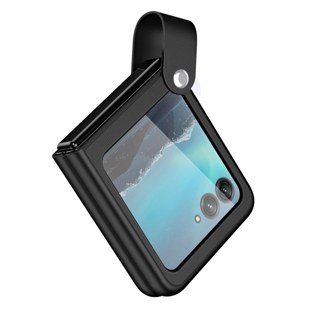 Uniqkart for Motorola Razr 40 Ultra 5G PU Leather + PC Phone Case Finger Strap Kickstand Cover - Black