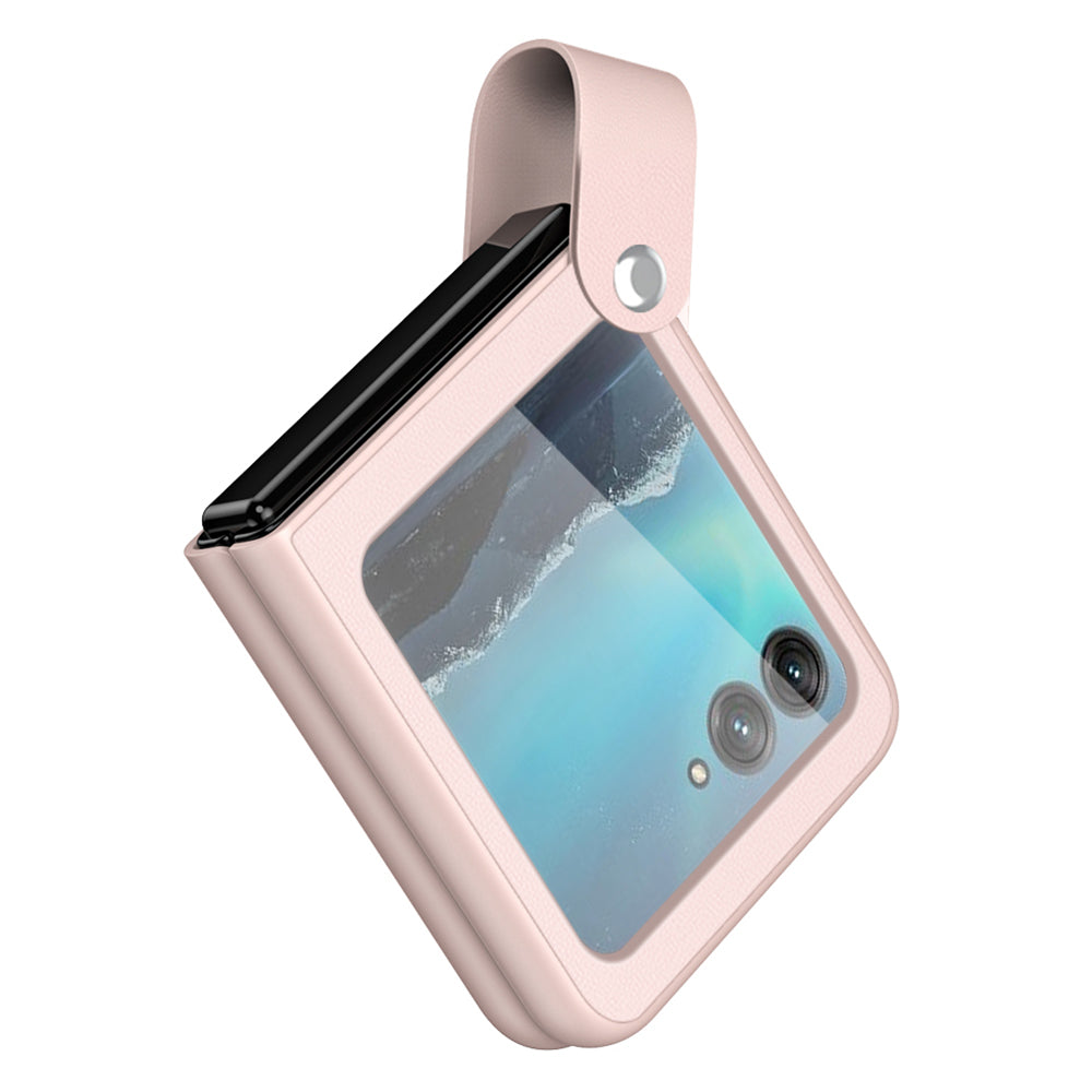 Uniqkart for Motorola Razr 40 Ultra 5G PU Leather + PC Phone Case Finger Strap Kickstand Cover - Pink