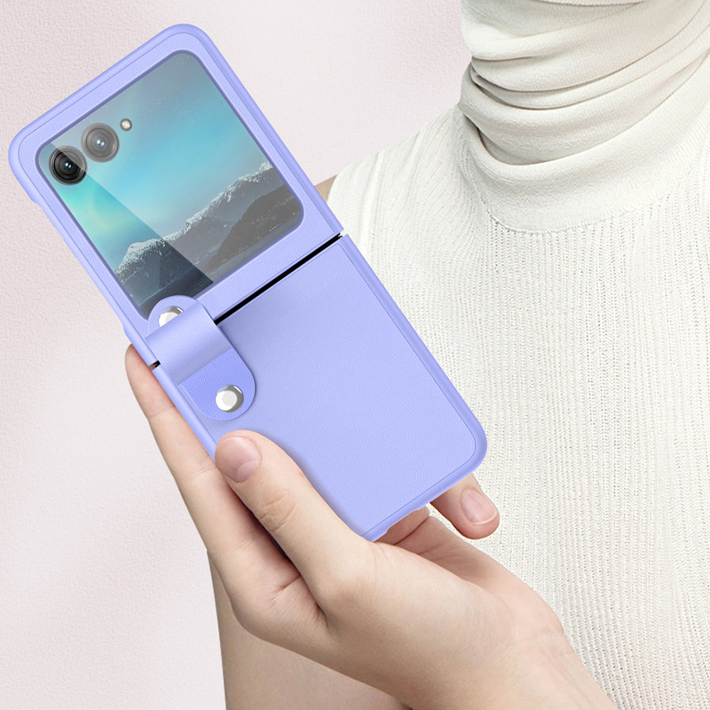 Uniqkart for Motorola Razr 40 Ultra 5G PU Leather + PC Phone Case Finger Strap Kickstand Cover - Pink