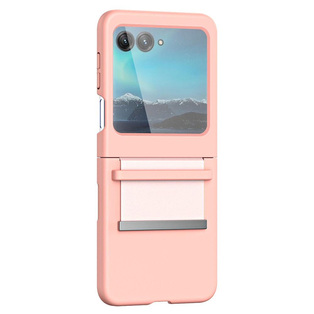 Uniqkart for Motorola Razr 40 Ultra 5G PU Leather + Hard PC Phone Case Retractable Strap Hinge Protection Cover - Pink