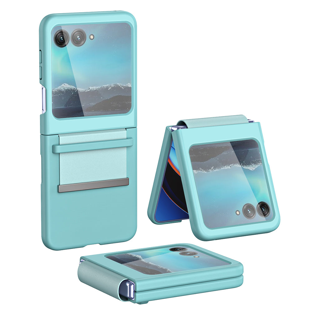 Uniqkart for Motorola Razr 40 Ultra 5G PU Leather + Hard PC Phone Case Retractable Strap Hinge Protection Cover - Green