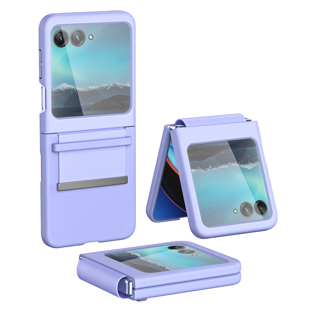 Uniqkart for Motorola Razr 40 Ultra 5G PU Leather + Hard PC Phone Case Retractable Strap Hinge Protection Cover - Purple