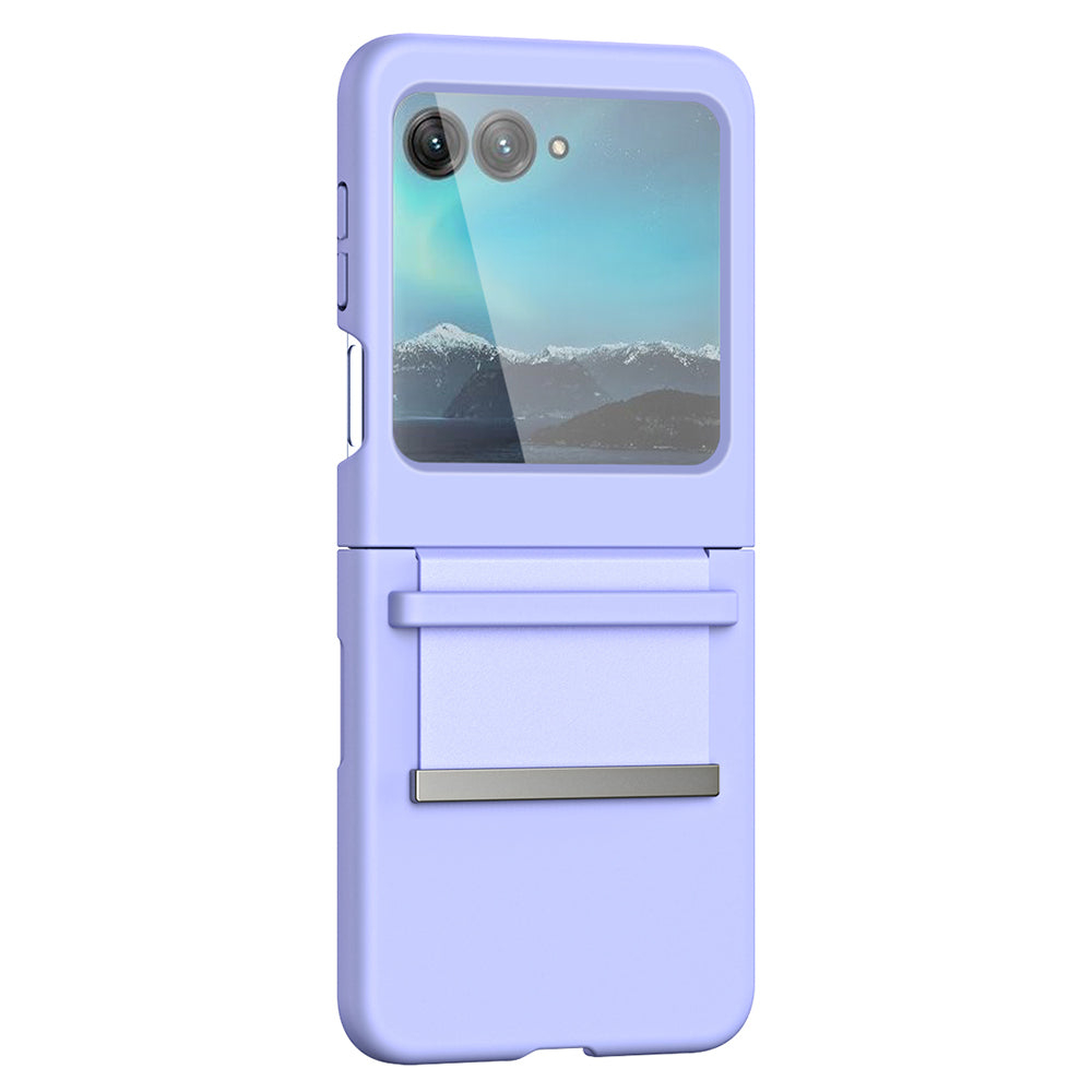 Uniqkart for Motorola Razr 40 Ultra 5G PU Leather + Hard PC Phone Case Retractable Strap Hinge Protection Cover - Purple