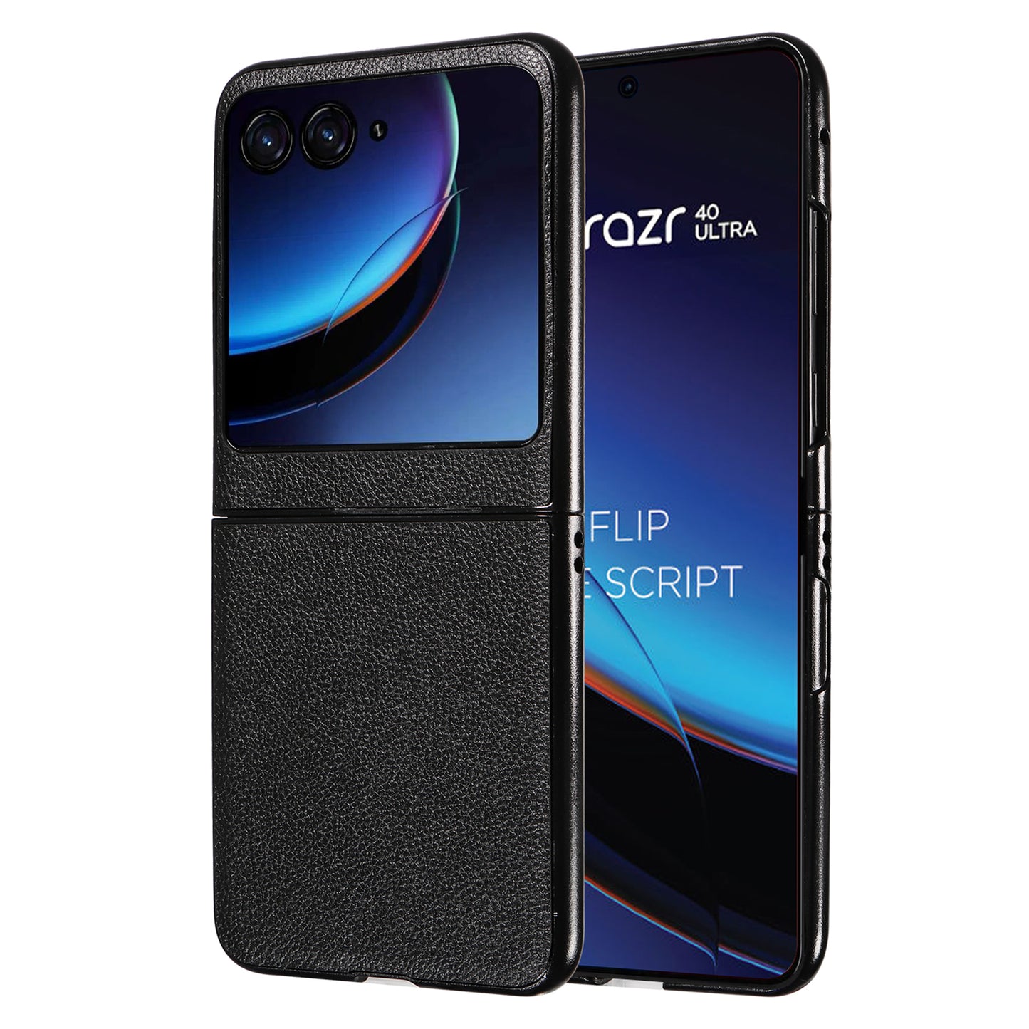 Uniqkart for Motorola Razr 40 Ultra 5G Litchi Texture Phone Case Shockproof Slim PU+PC Cover - Black