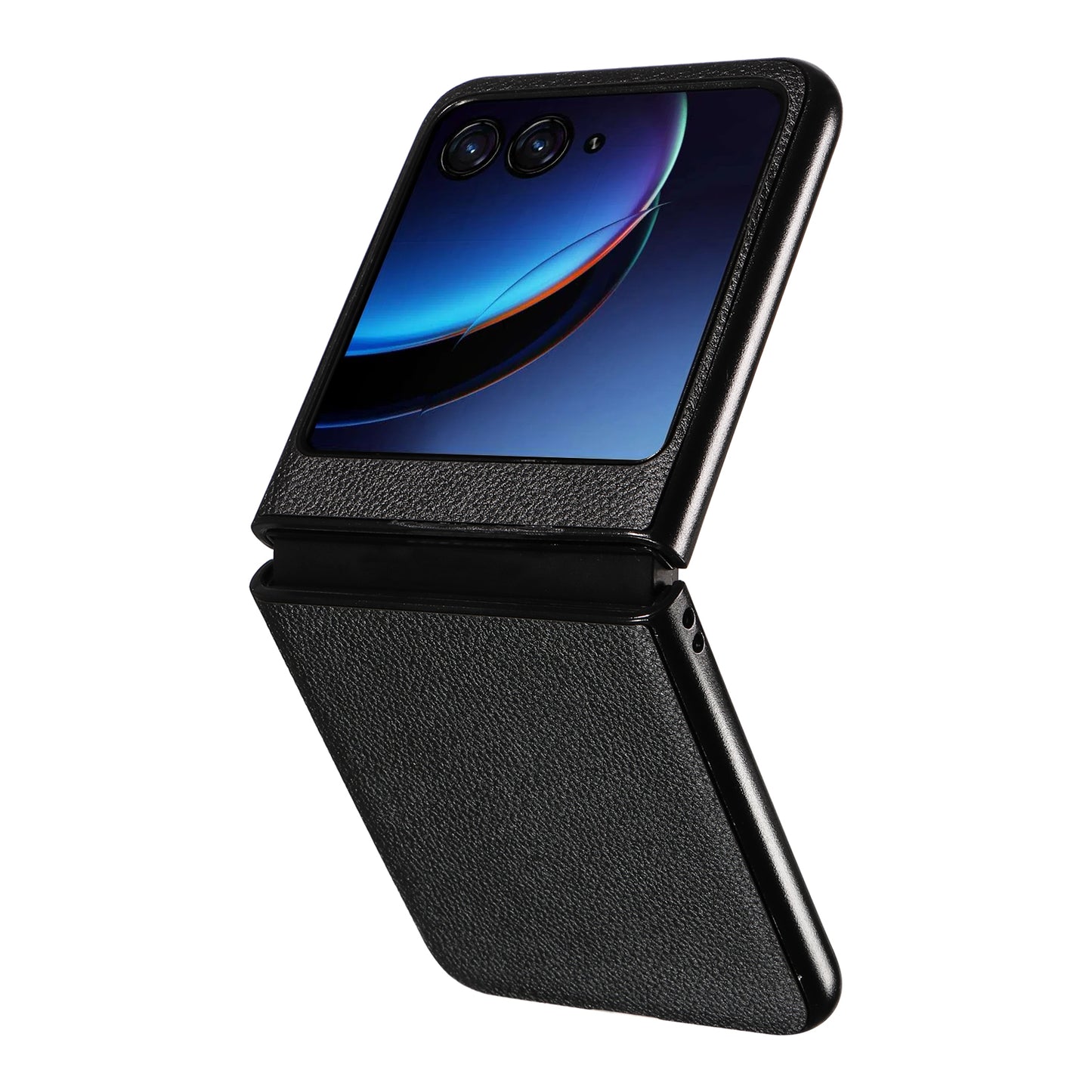 Uniqkart for Motorola Razr 40 Ultra 5G Litchi Texture Phone Case Shockproof Slim PU+PC Cover - Black