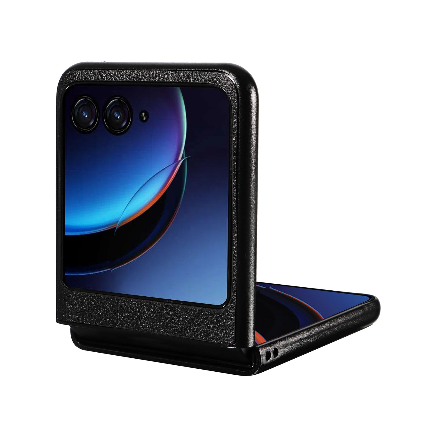 Uniqkart for Motorola Razr 40 Ultra 5G Litchi Texture Phone Case Shockproof Slim PU+PC Cover - Black