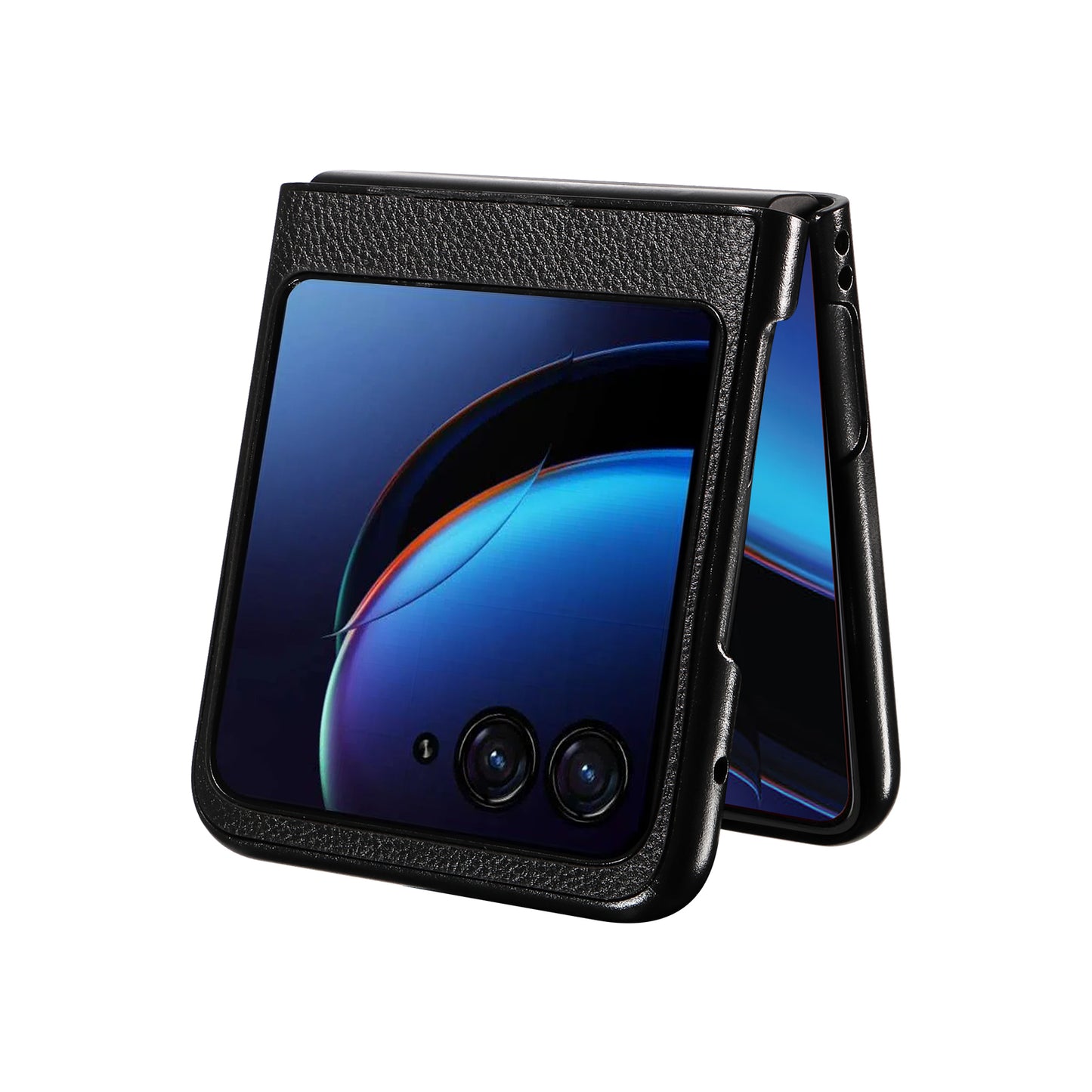 Uniqkart for Motorola Razr 40 Ultra 5G Litchi Texture Phone Case Shockproof Slim PU+PC Cover - Black