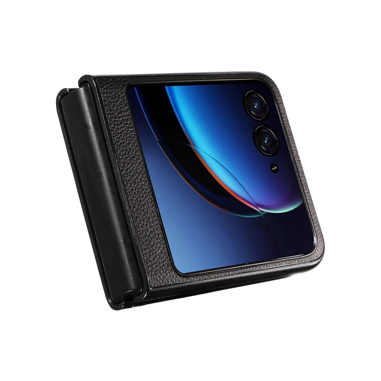 Uniqkart for Motorola Razr 40 Ultra 5G Litchi Texture Phone Case Shockproof Slim PU+PC Cover - Black