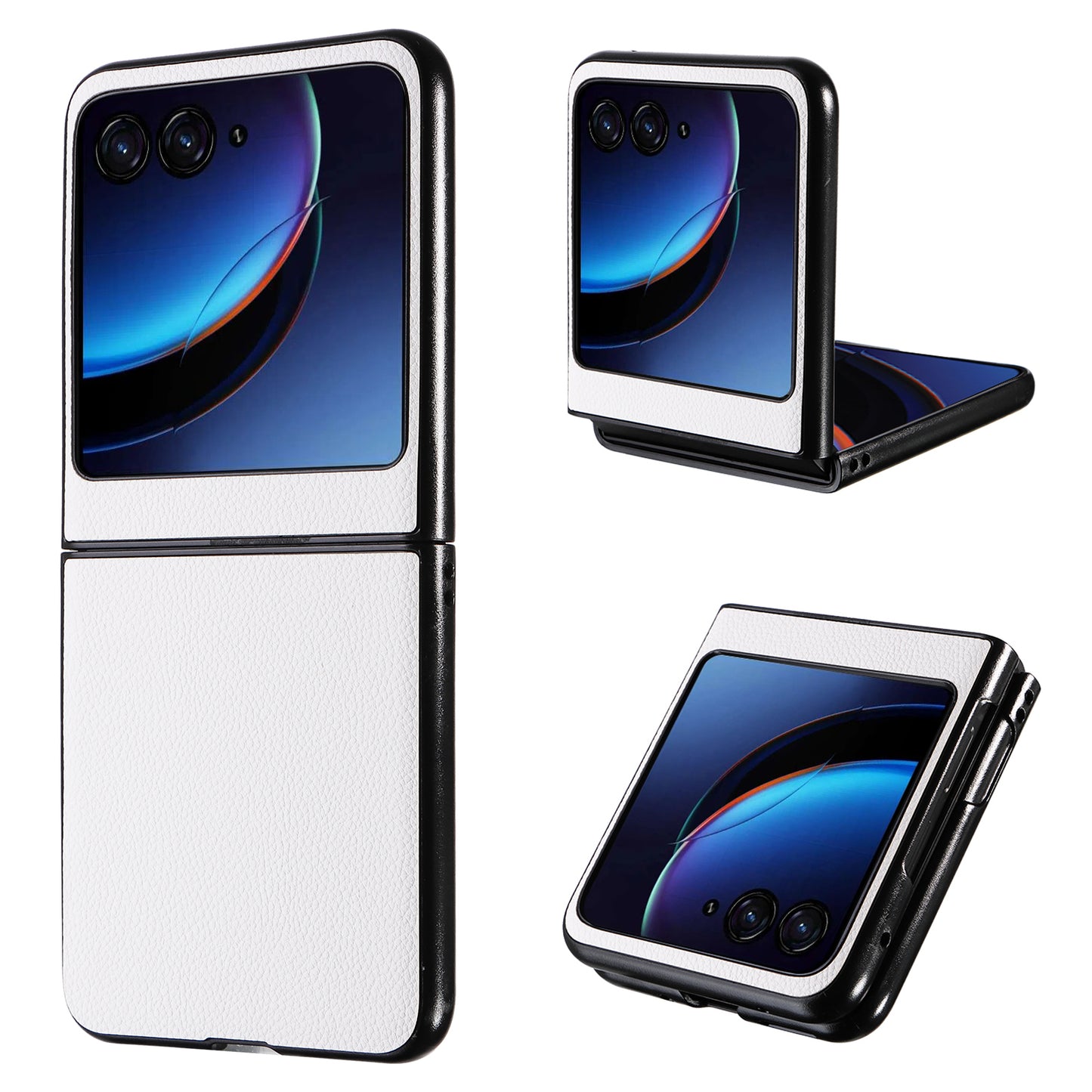 Uniqkart for Motorola Razr 40 Ultra 5G Litchi Texture Phone Case Shockproof Slim PU+PC Cover - White