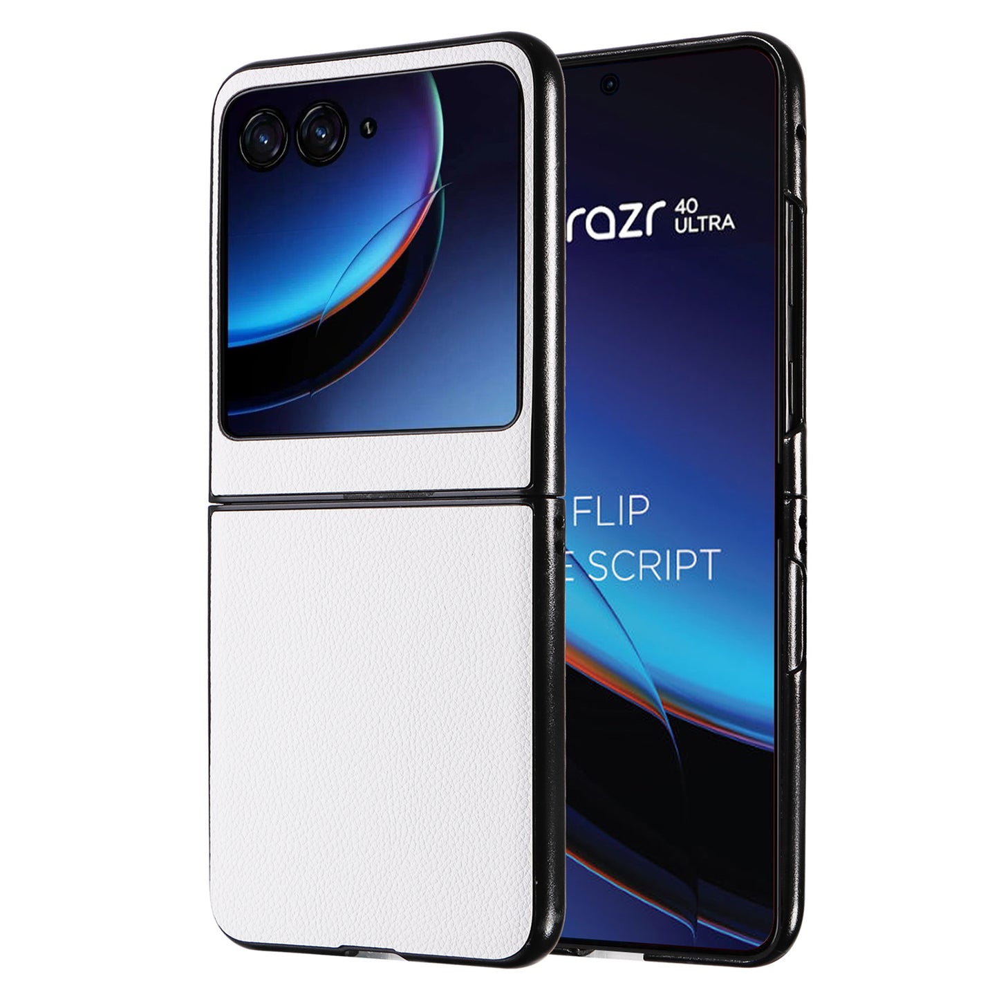 Uniqkart for Motorola Razr 40 Ultra 5G Litchi Texture Phone Case Shockproof Slim PU+PC Cover - White