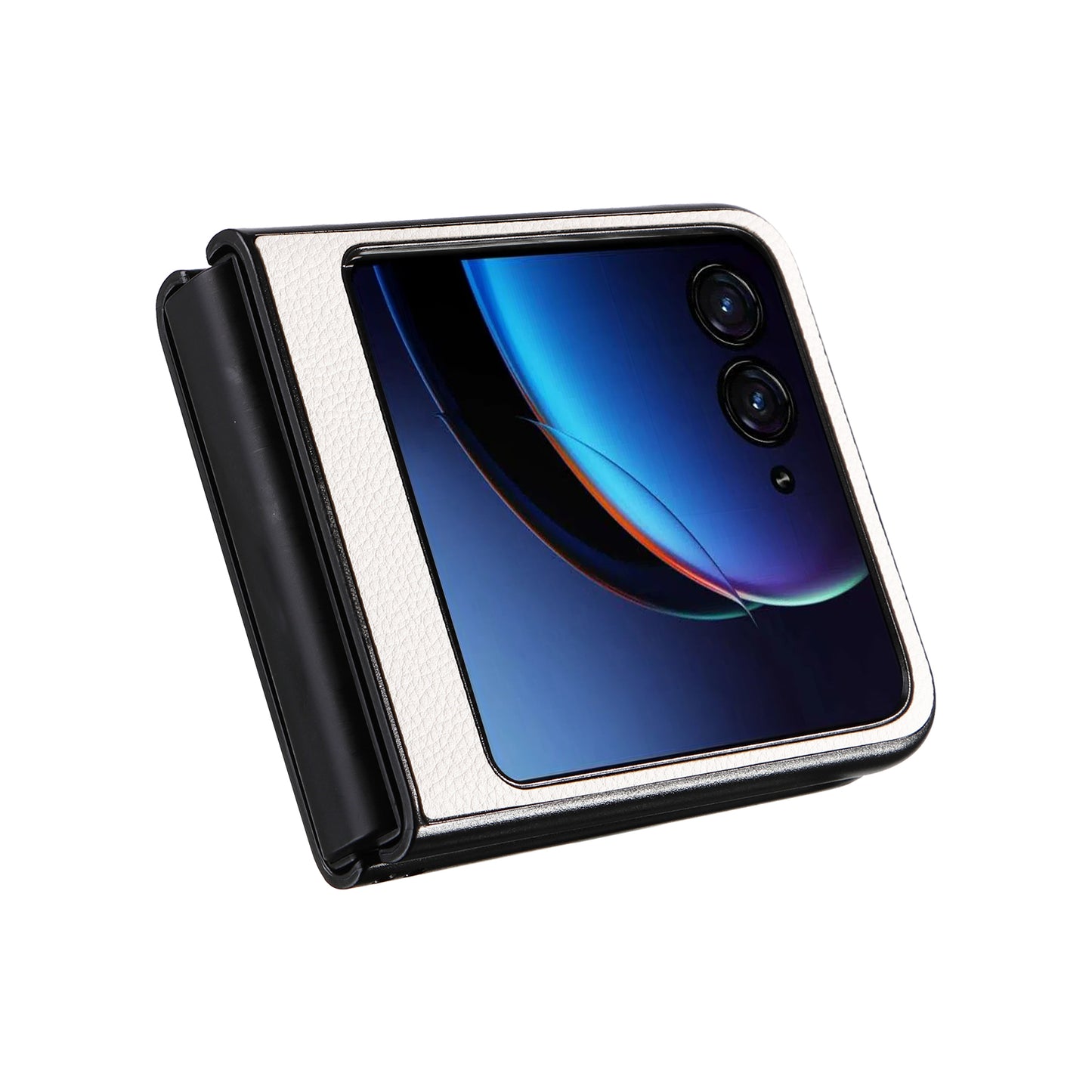 Uniqkart for Motorola Razr 40 Ultra 5G Litchi Texture Phone Case Shockproof Slim PU+PC Cover - White