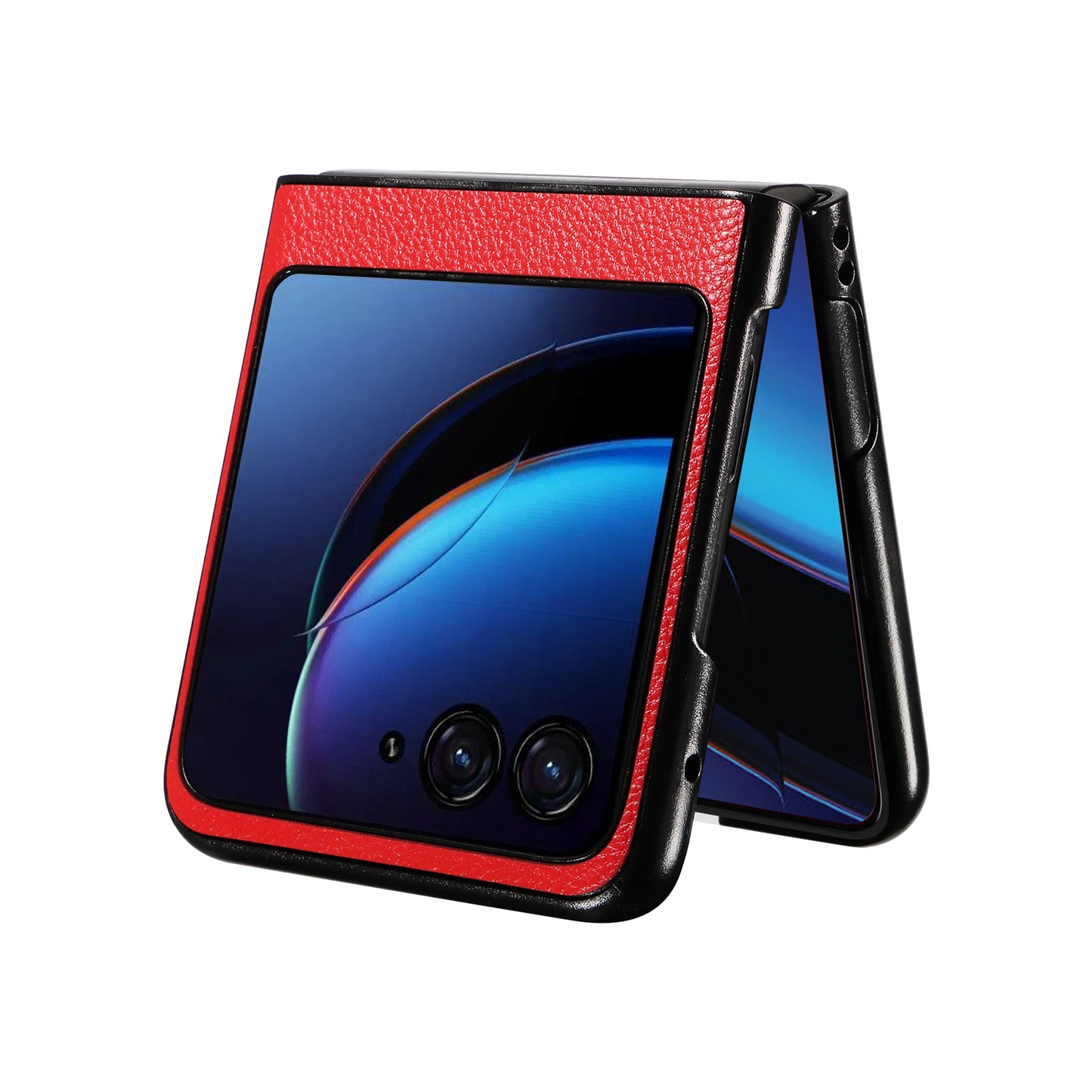 Uniqkart for Motorola Razr 40 Ultra 5G Litchi Texture Phone Case Shockproof Slim PU+PC Cover - Red