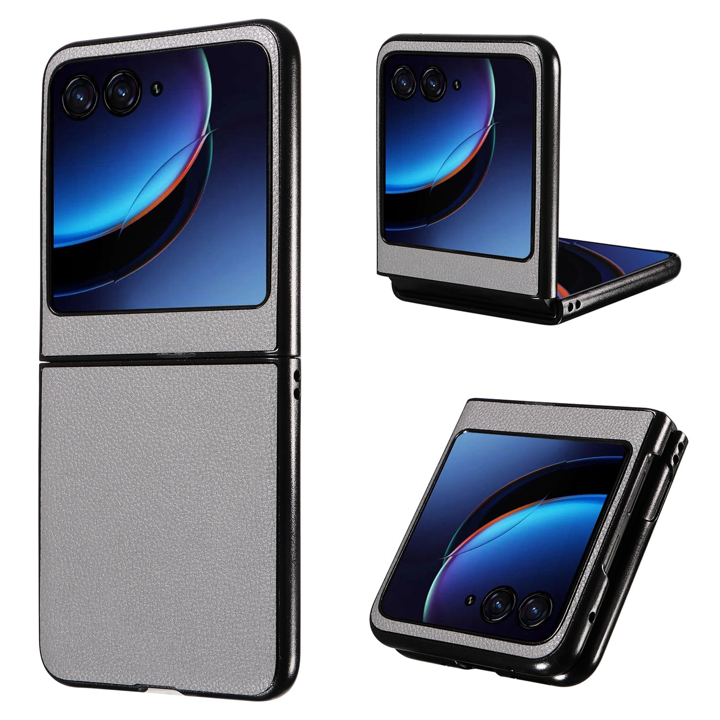 Uniqkart for Motorola Razr 40 Ultra 5G Litchi Texture Phone Case Shockproof Slim PU+PC Cover - Grey