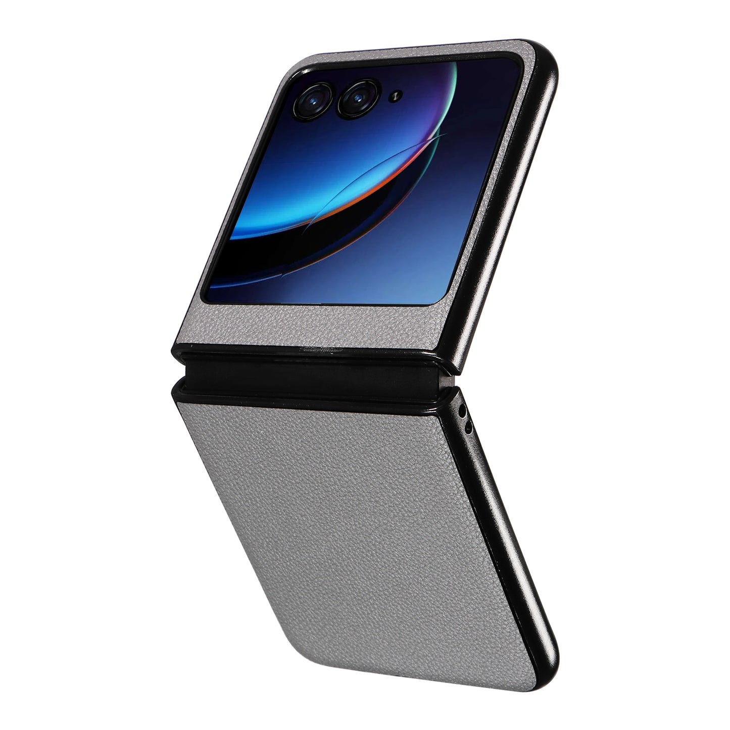 Uniqkart for Motorola Razr 40 Ultra 5G Litchi Texture Phone Case Shockproof Slim PU+PC Cover - Grey