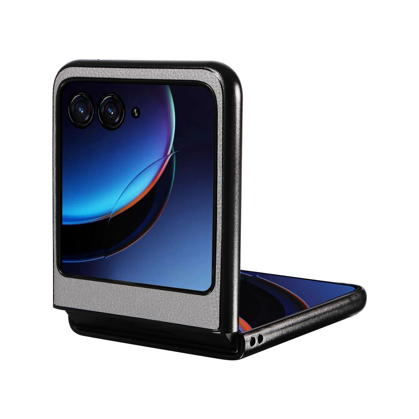 Uniqkart for Motorola Razr 40 Ultra 5G Litchi Texture Phone Case Shockproof Slim PU+PC Cover - Grey