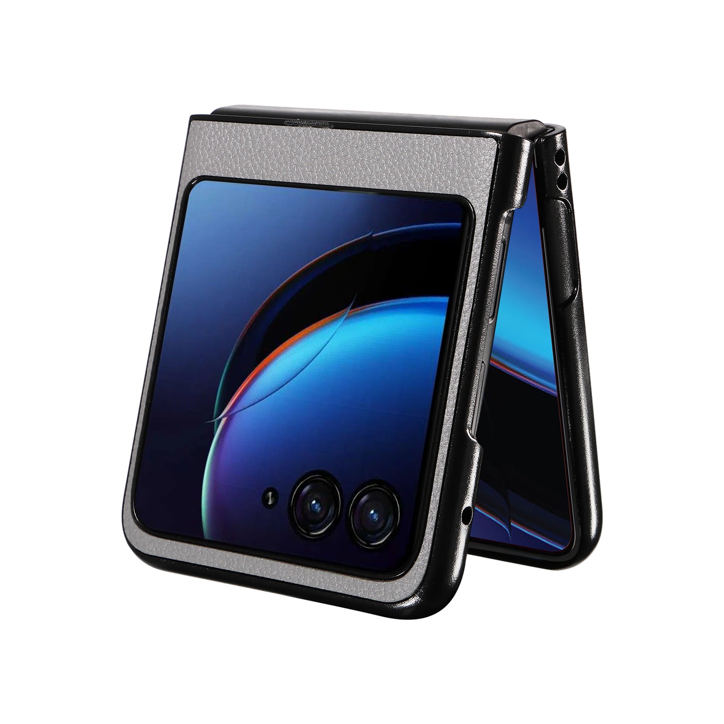 Uniqkart for Motorola Razr 40 Ultra 5G Litchi Texture Phone Case Shockproof Slim PU+PC Cover - Grey