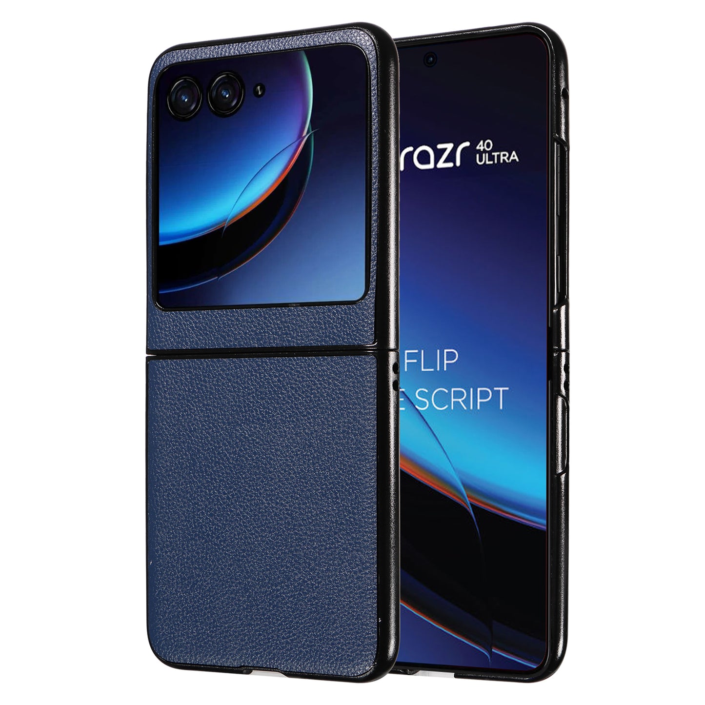 Uniqkart for Motorola Razr 40 Ultra 5G Litchi Texture Phone Case Shockproof Slim PU+PC Cover - Dark Blue