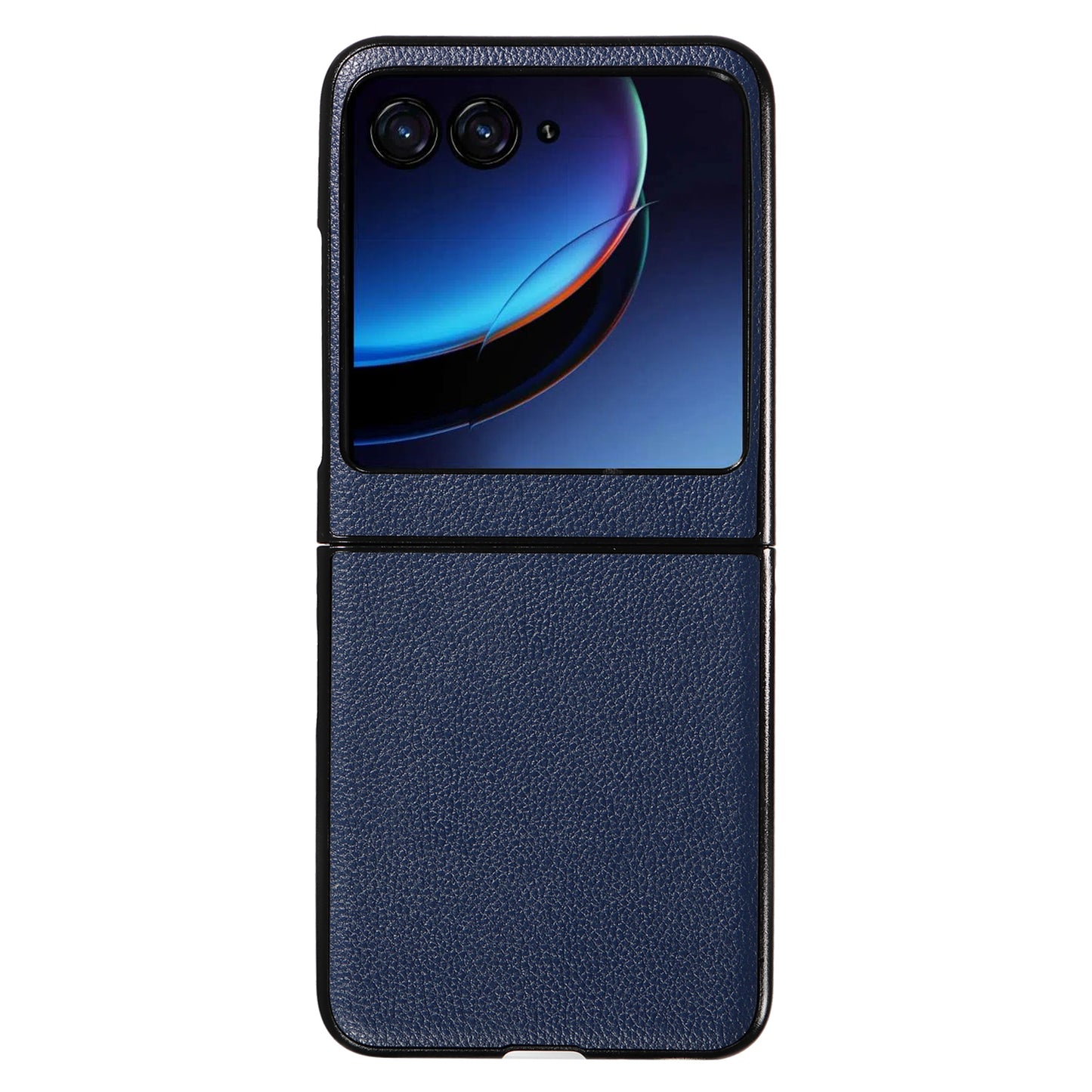 Uniqkart for Motorola Razr 40 Ultra 5G Litchi Texture Phone Case Shockproof Slim PU+PC Cover - Dark Blue