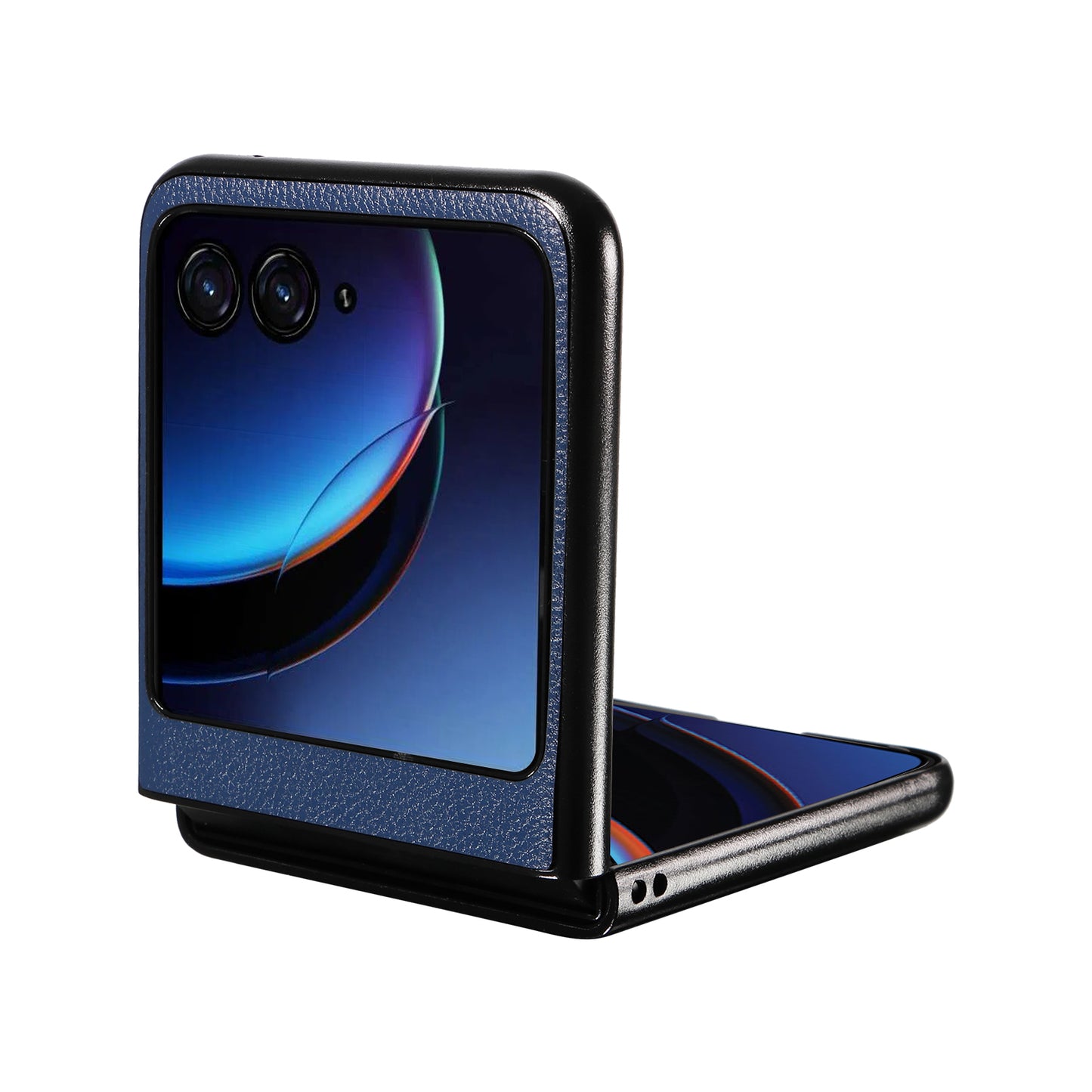 Uniqkart for Motorola Razr 40 Ultra 5G Litchi Texture Phone Case Shockproof Slim PU+PC Cover - Dark Blue