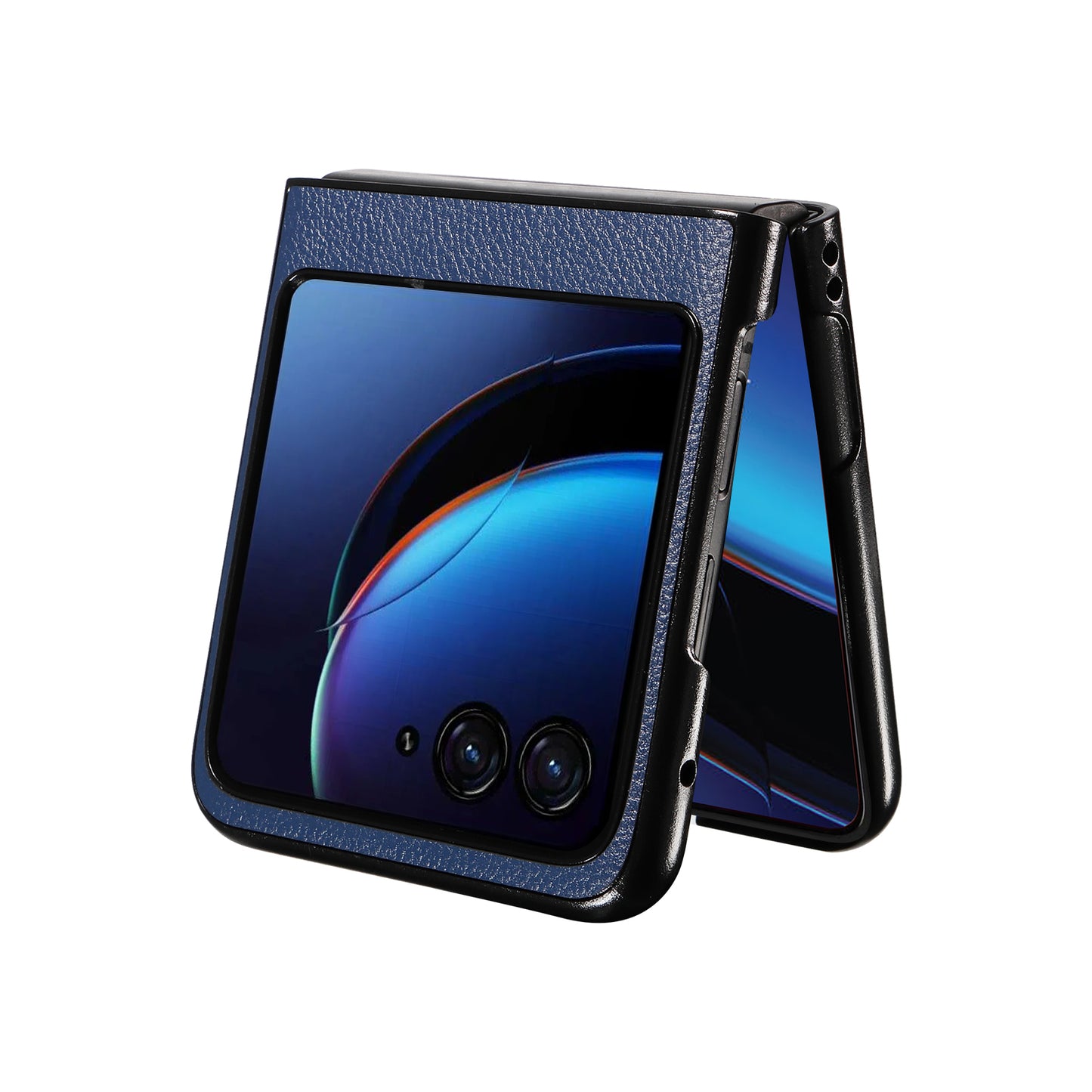 Uniqkart for Motorola Razr 40 Ultra 5G Litchi Texture Phone Case Shockproof Slim PU+PC Cover - Dark Blue