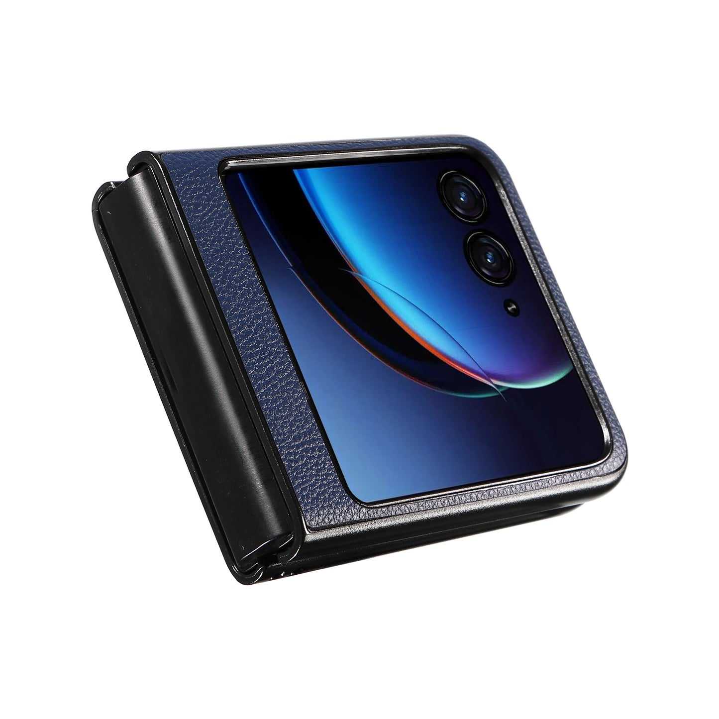 Uniqkart for Motorola Razr 40 Ultra 5G Litchi Texture Phone Case Shockproof Slim PU+PC Cover - Dark Blue