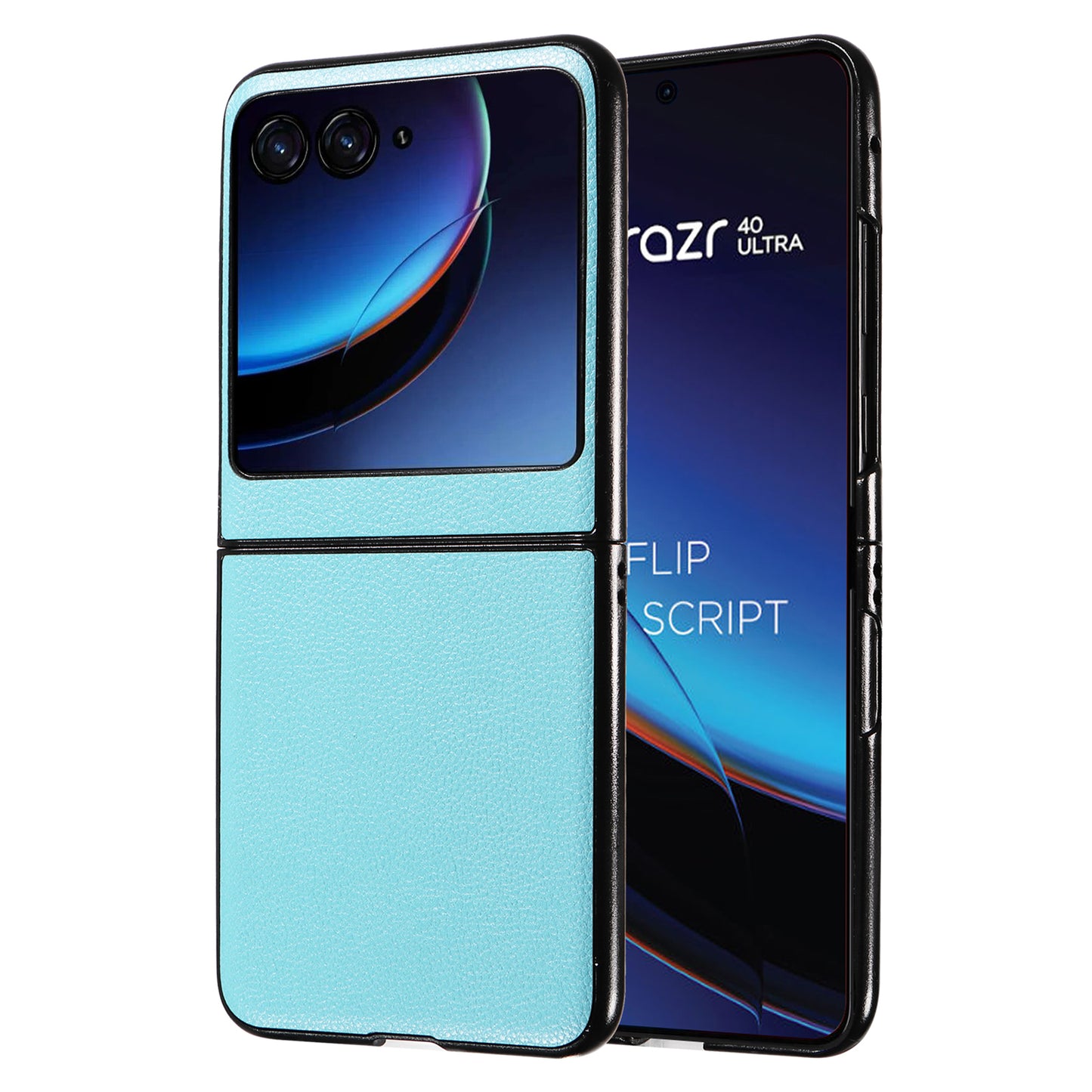 Uniqkart for Motorola Razr 40 Ultra 5G Litchi Texture Phone Case Shockproof Slim PU+PC Cover - Baby Blue