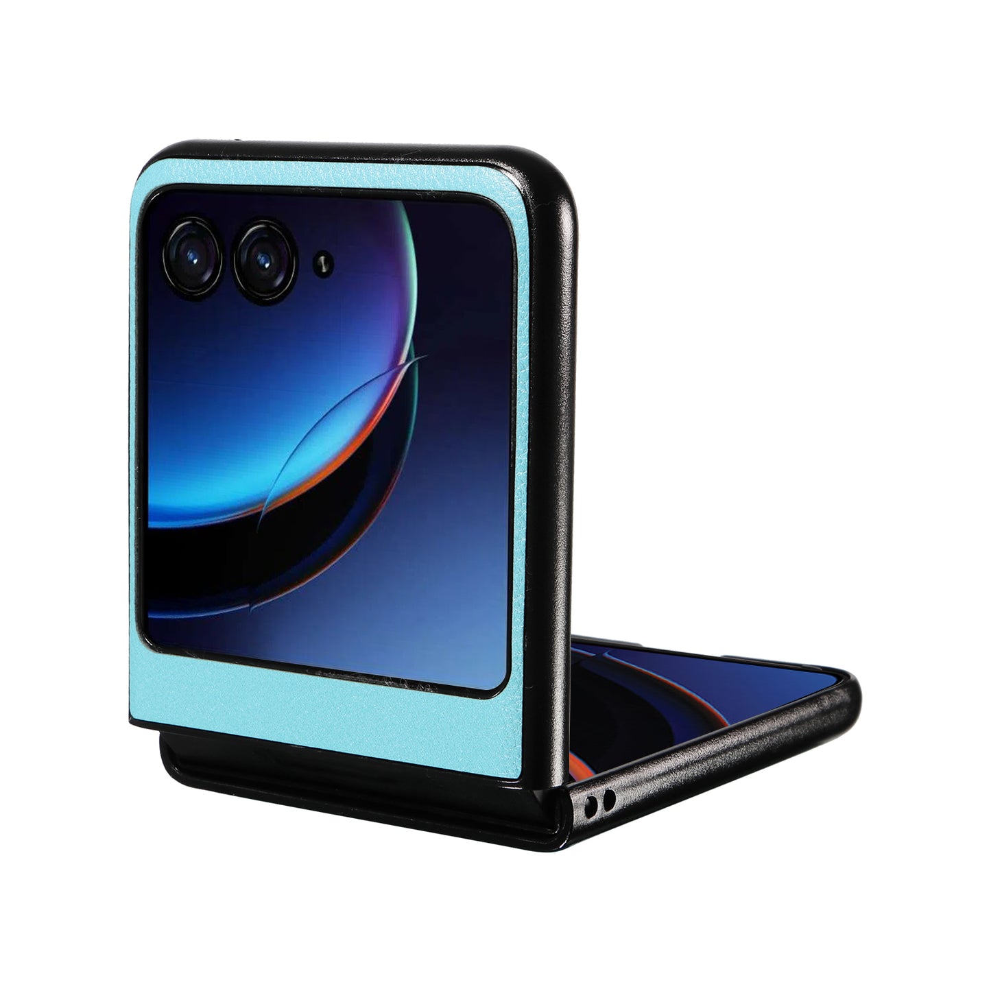 Uniqkart for Motorola Razr 40 Ultra 5G Litchi Texture Phone Case Shockproof Slim PU+PC Cover - Baby Blue