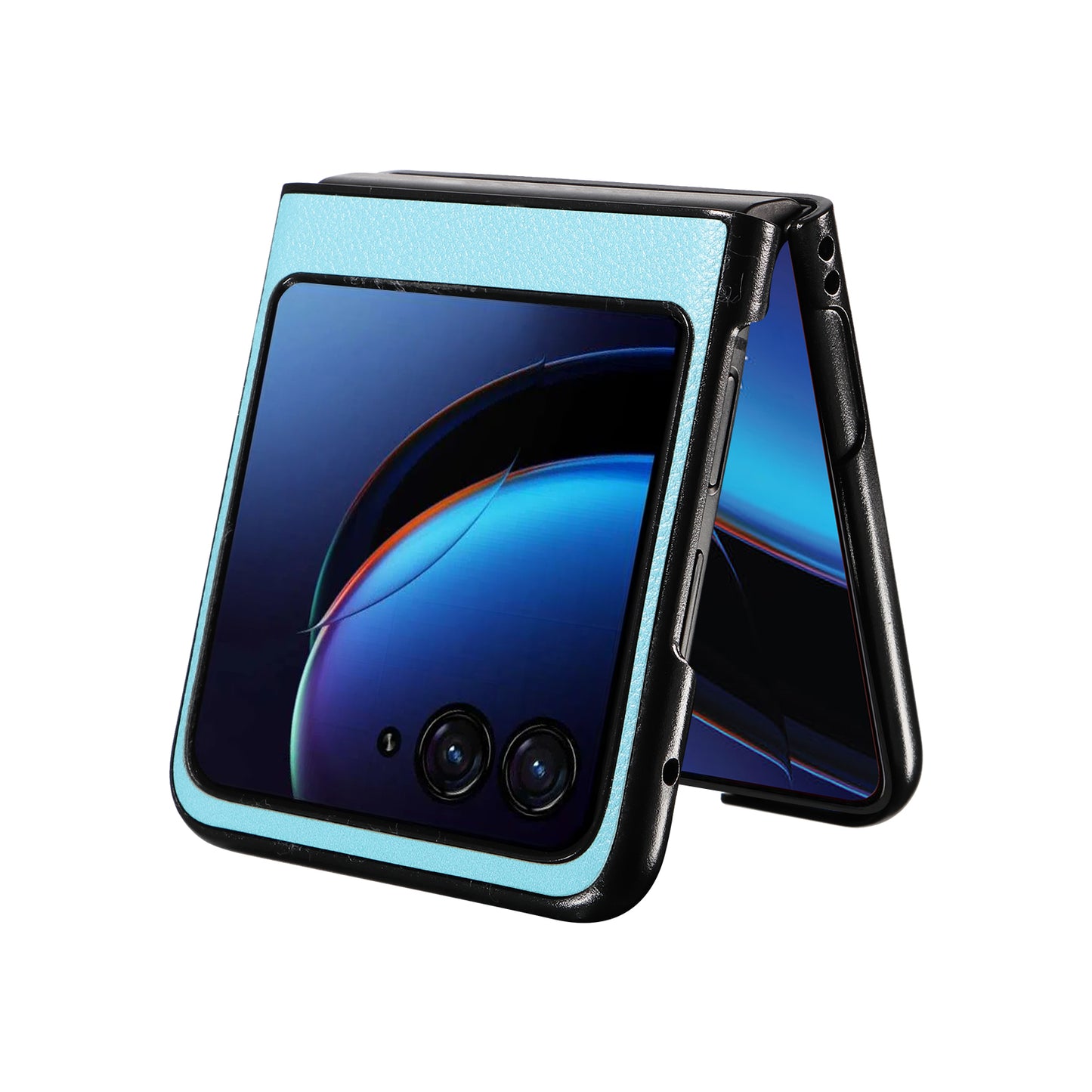 Uniqkart for Motorola Razr 40 Ultra 5G Litchi Texture Phone Case Shockproof Slim PU+PC Cover - Baby Blue