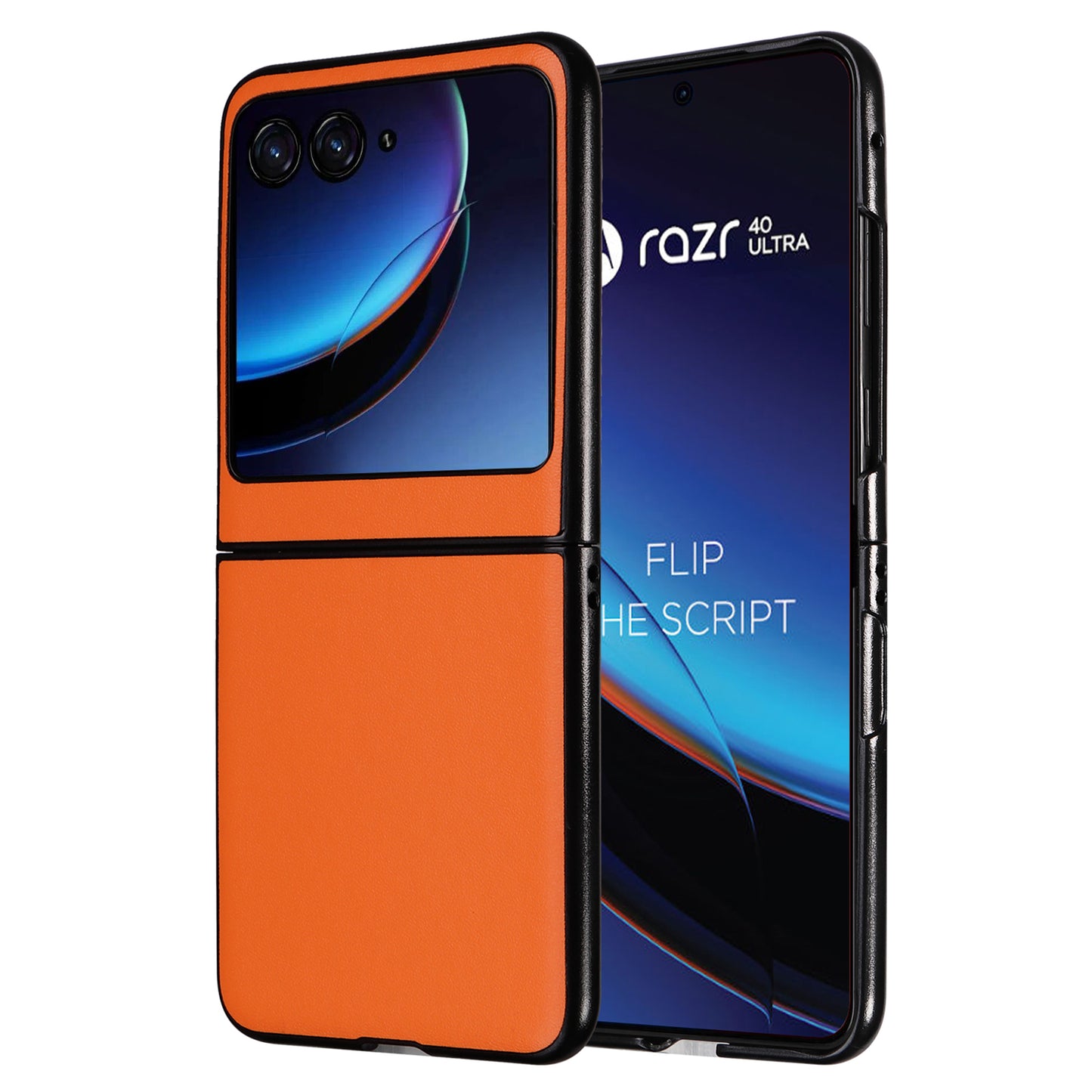 Uniqkart for Motorola Razr 40 Ultra 5G Drop-Proof Phone Cover Shockproof Slim PU+PC Phone Case - Orange