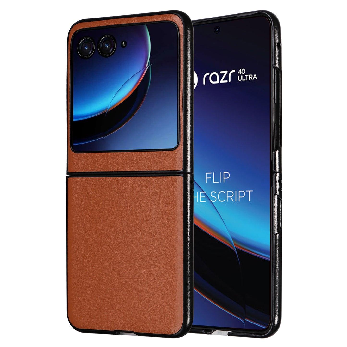 Uniqkart for Motorola Razr 40 Ultra 5G Drop-Proof Phone Cover Shockproof Slim PU+PC Phone Case - Brown