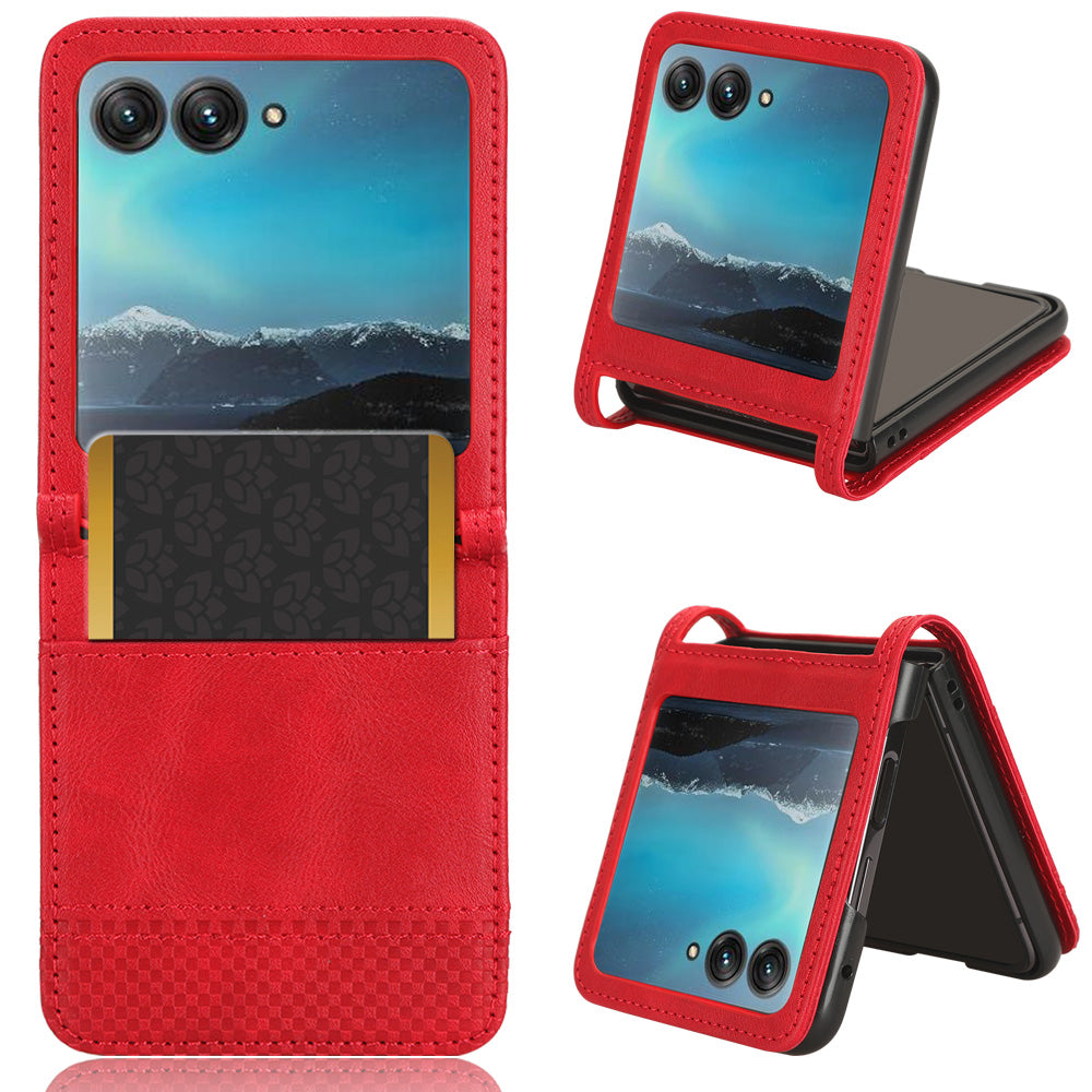 Uniqkart for Motorola Razr 40 Ultra 5G PU Leather Hard PC Vintage Case Card Slot Anti-Drop Phone Cover - Red