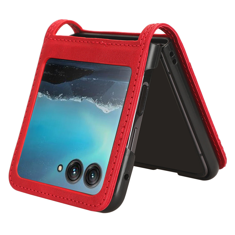 Uniqkart for Motorola Razr 40 Ultra 5G PU Leather Hard PC Vintage Case Card Slot Anti-Drop Phone Cover - Red