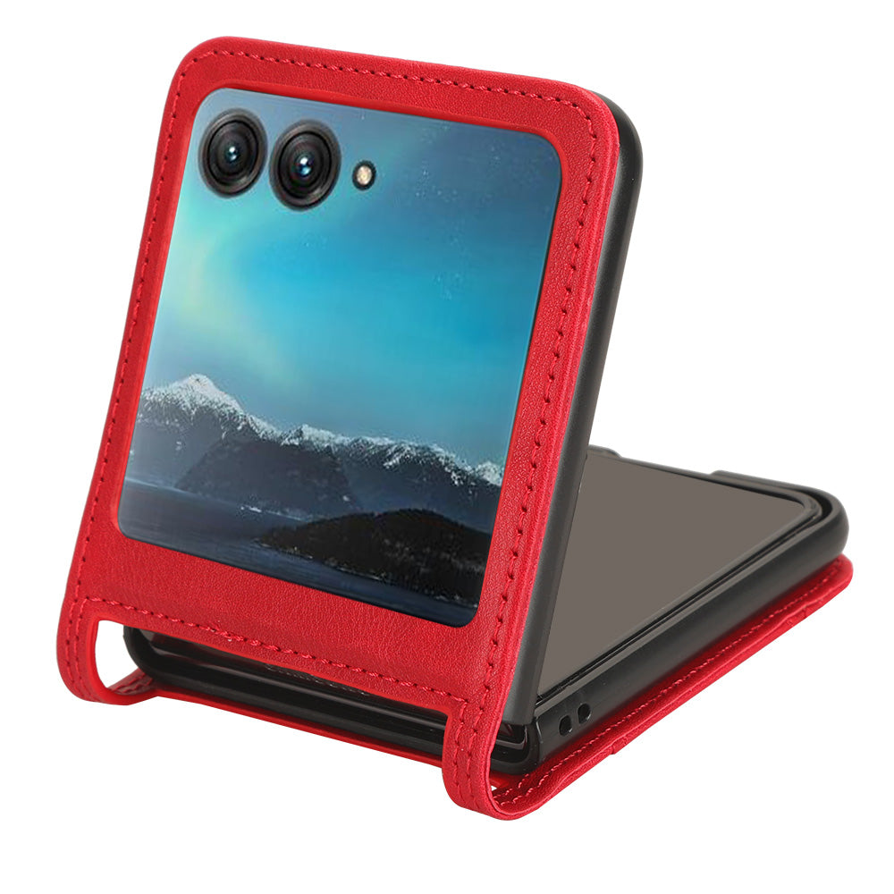 Uniqkart for Motorola Razr 40 Ultra 5G PU Leather Hard PC Vintage Case Card Slot Anti-Drop Phone Cover - Red