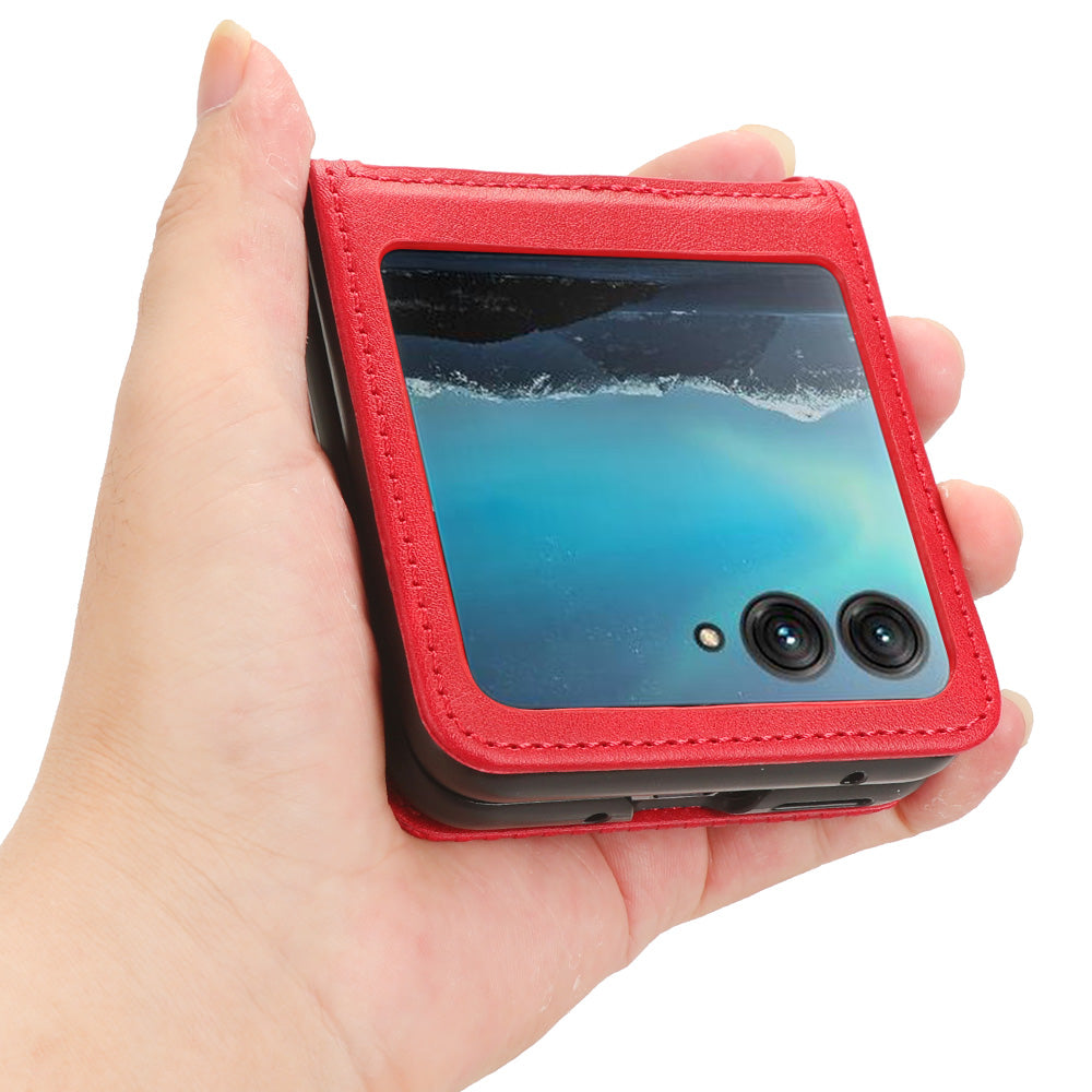 Uniqkart for Motorola Razr 40 Ultra 5G PU Leather Hard PC Vintage Case Card Slot Anti-Drop Phone Cover - Red