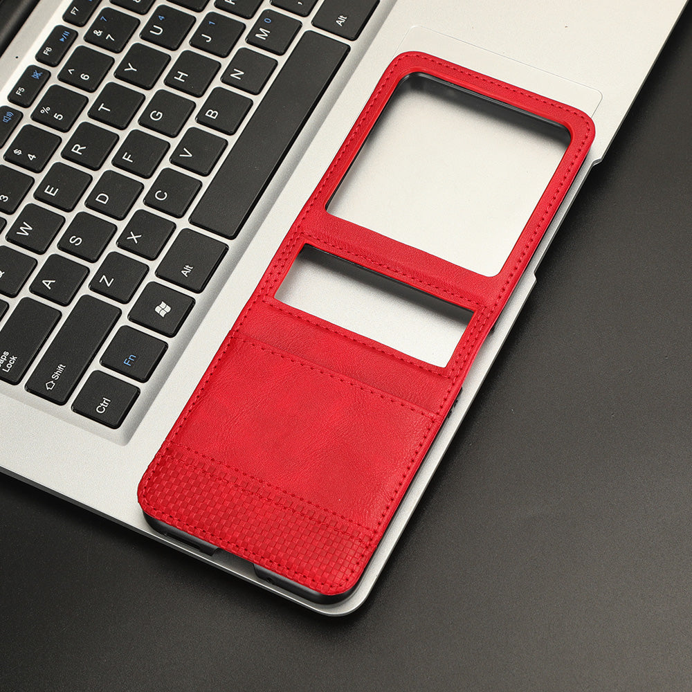 Uniqkart for Motorola Razr 40 Ultra 5G PU Leather Hard PC Vintage Case Card Slot Anti-Drop Phone Cover - Red