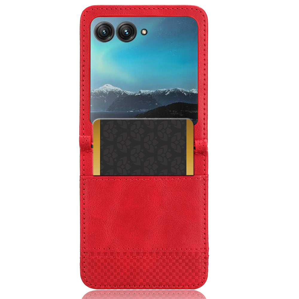 Uniqkart for Motorola Razr 40 Ultra 5G PU Leather Hard PC Vintage Case Card Slot Anti-Drop Phone Cover - Red