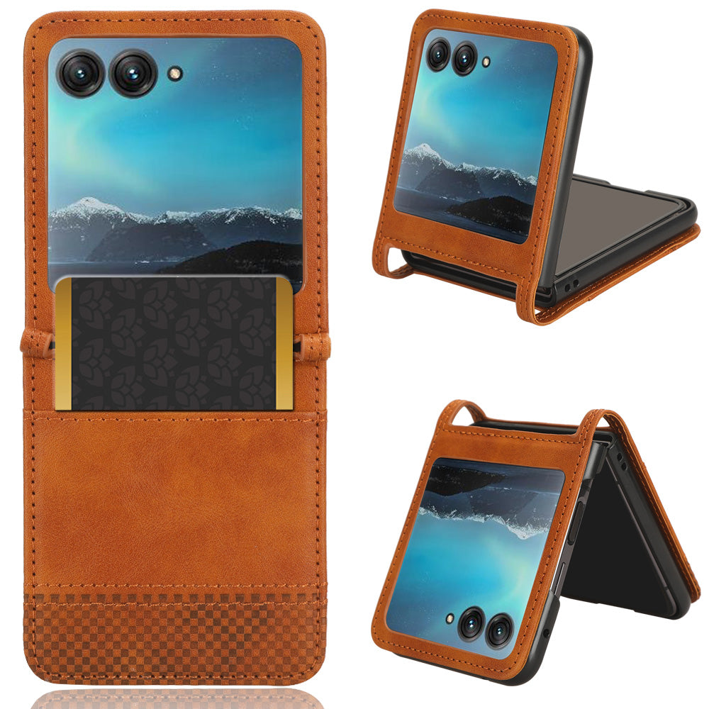 Uniqkart for Motorola Razr 40 Ultra 5G PU Leather Hard PC Vintage Case Card Slot Anti-Drop Phone Cover - Brown
