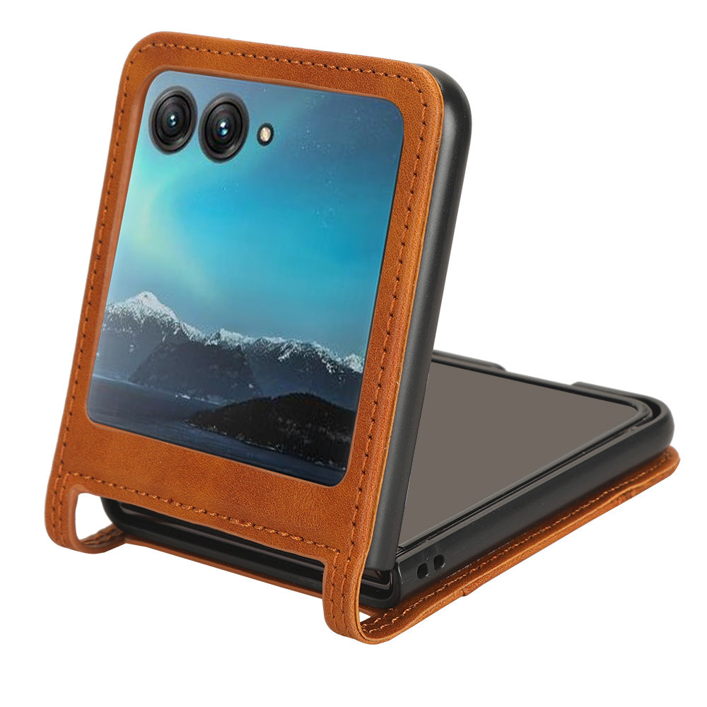 Uniqkart for Motorola Razr 40 Ultra 5G PU Leather Hard PC Vintage Case Card Slot Anti-Drop Phone Cover - Brown