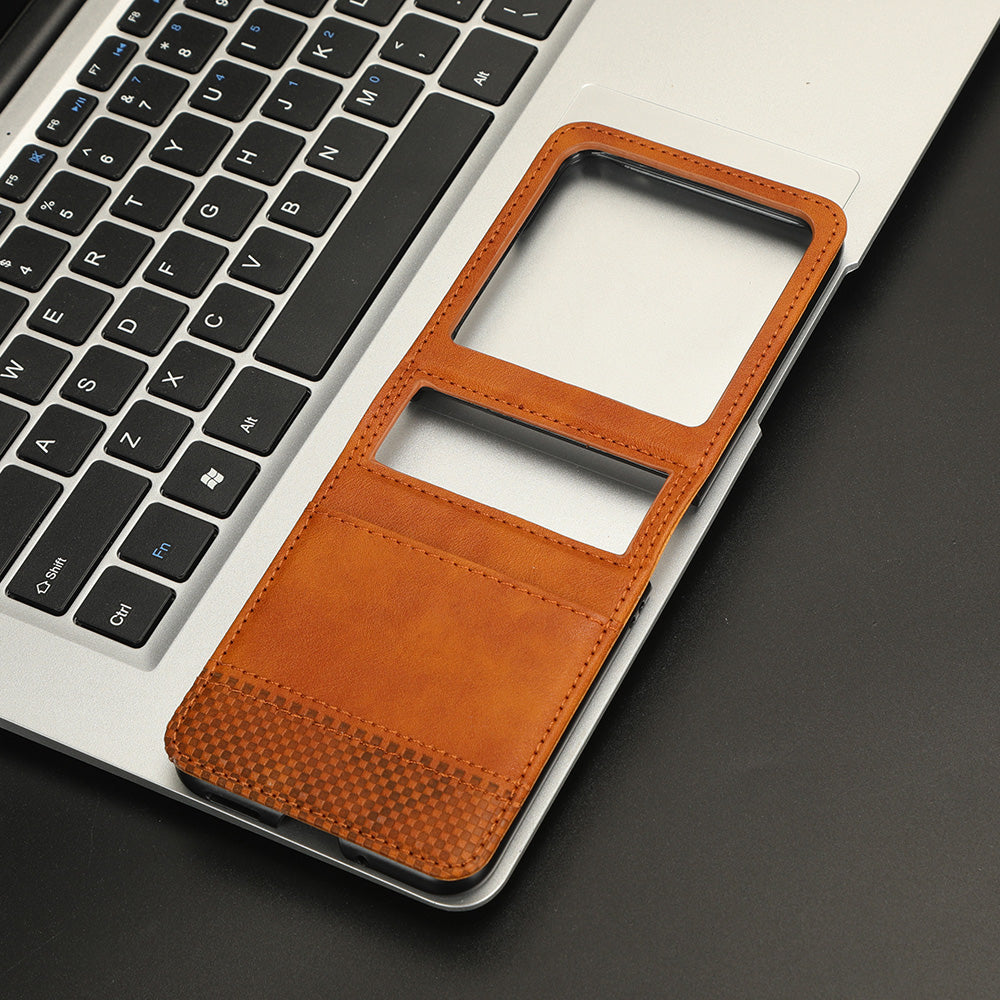 Uniqkart for Motorola Razr 40 Ultra 5G PU Leather Hard PC Vintage Case Card Slot Anti-Drop Phone Cover - Brown