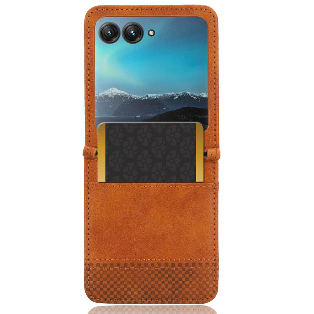 Uniqkart for Motorola Razr 40 Ultra 5G PU Leather Hard PC Vintage Case Card Slot Anti-Drop Phone Cover - Brown