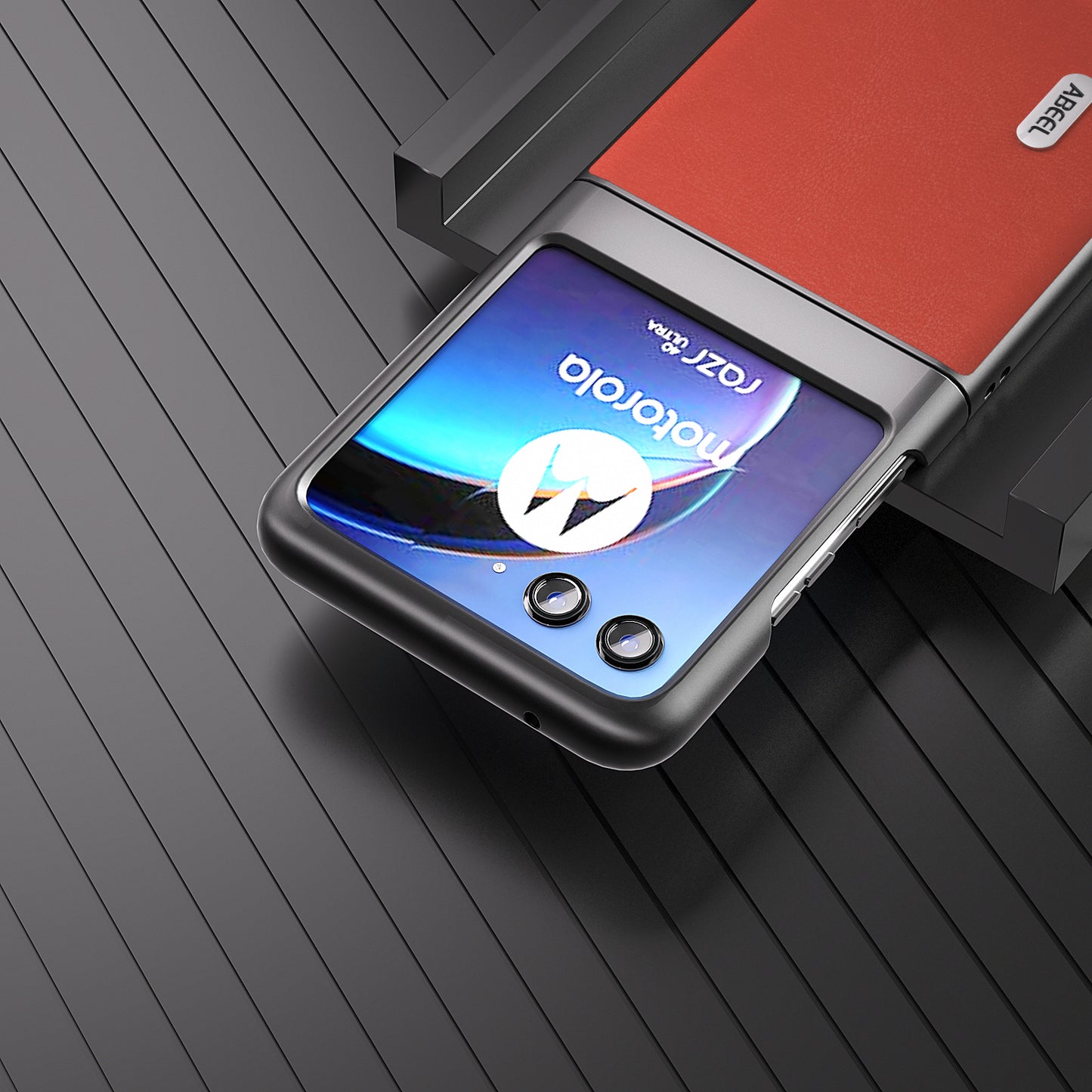 Uniqkart For Motorola Razr 40 Ultra 5G Protective Case Haze Textured PU Leather + PC Phone Shell Cover - Red