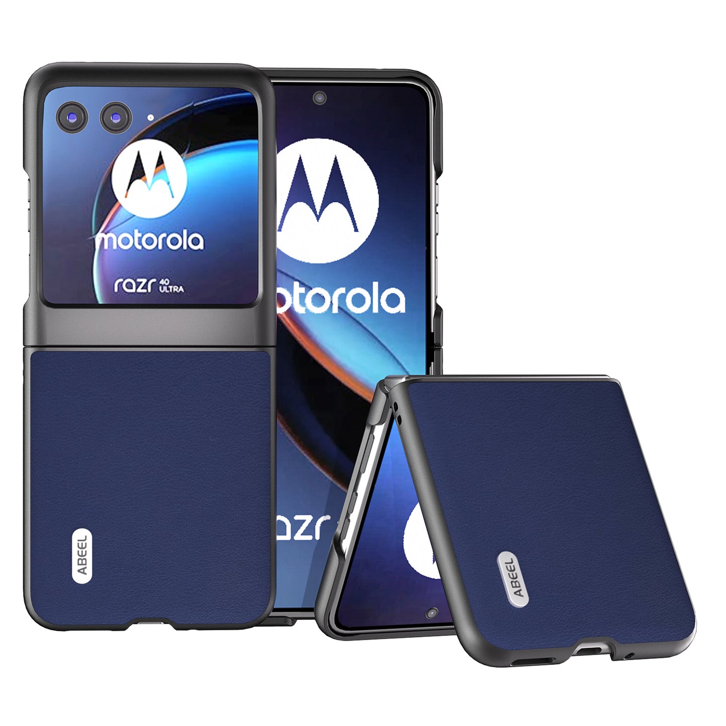 Uniqkart For Motorola Razr 40 Ultra 5G Protective Case Haze Textured PU Leather + PC Phone Shell Cover - Dark Blue
