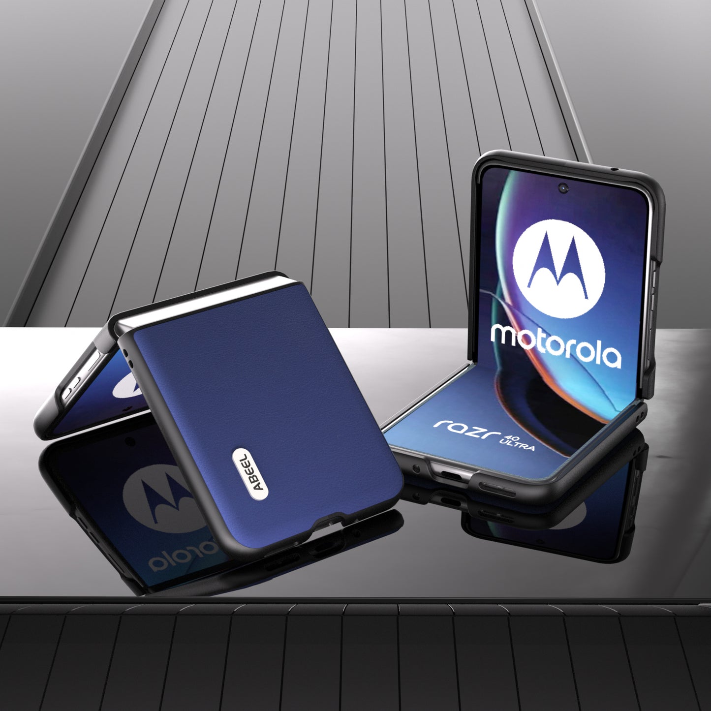 Uniqkart For Motorola Razr 40 Ultra 5G Protective Case Haze Textured PU Leather + PC Phone Shell Cover - Dark Blue