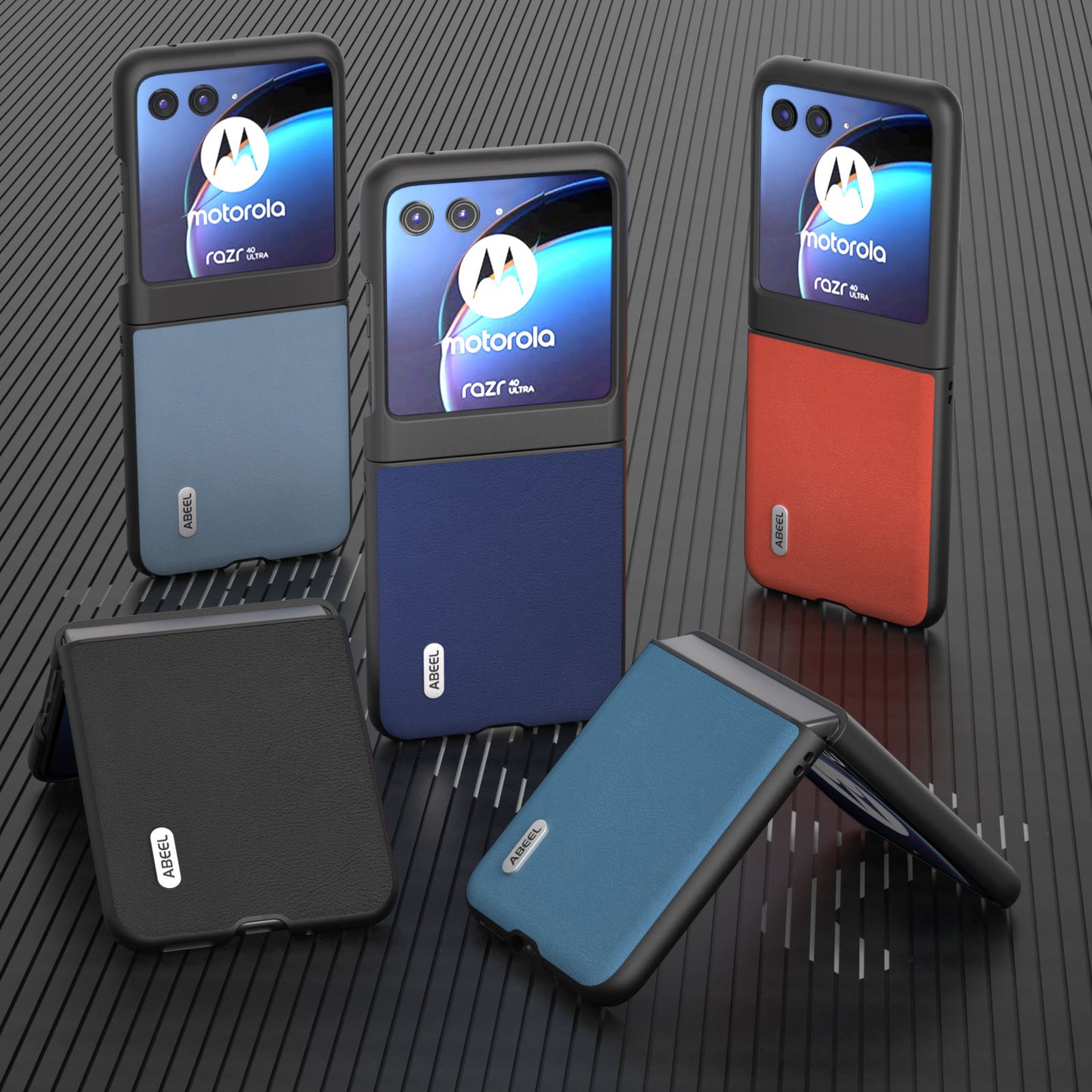 Uniqkart For Motorola Razr 40 Ultra 5G Protective Case Haze Textured PU Leather + PC Phone Shell Cover - Dark Blue